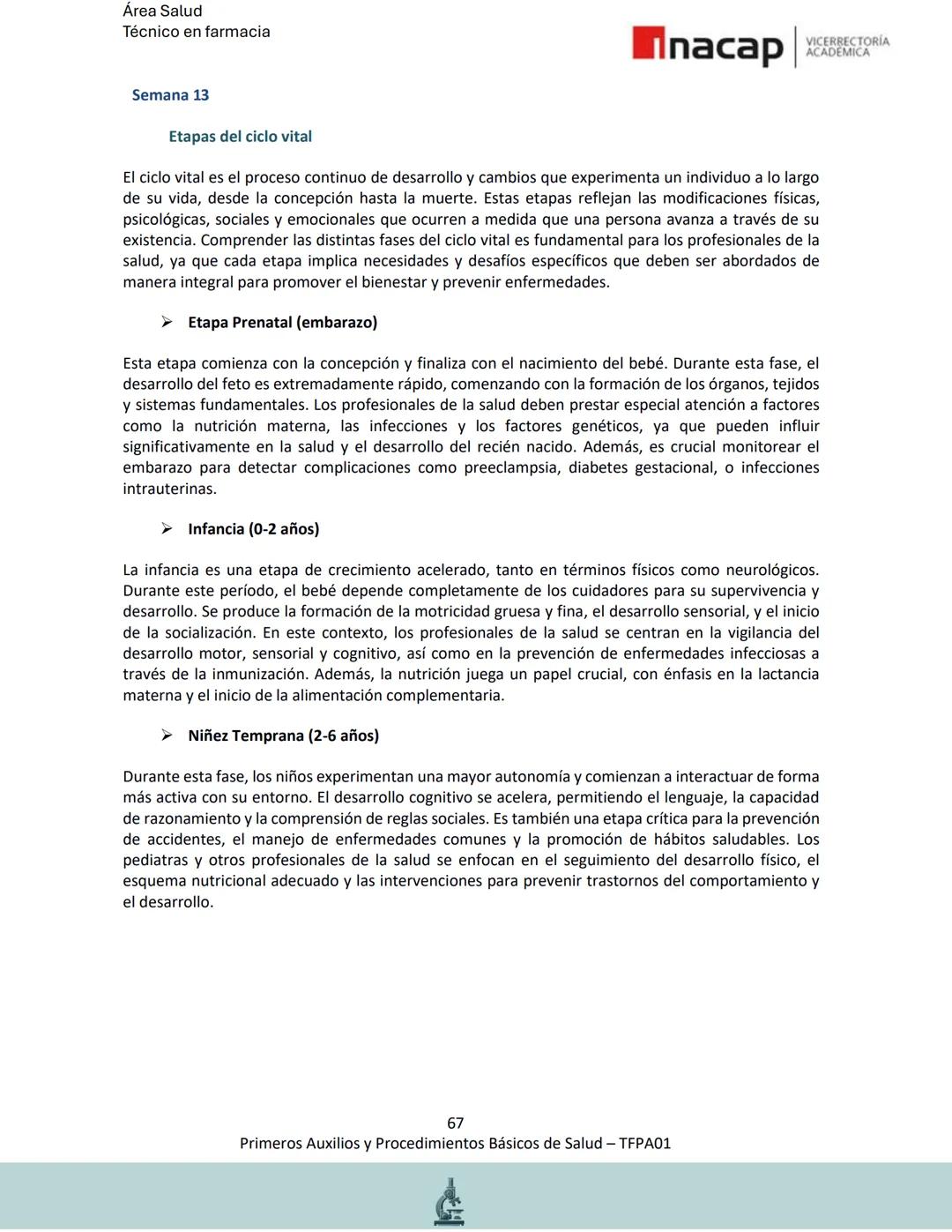 # Área Salud
Carrera Técnico en Farmacia
# Inacap VICERRECTORÍA
ACADEMICA
H
8
# MANUAL ESTUDIANTE
Primeros Auxilios y
Procedimientos Bási