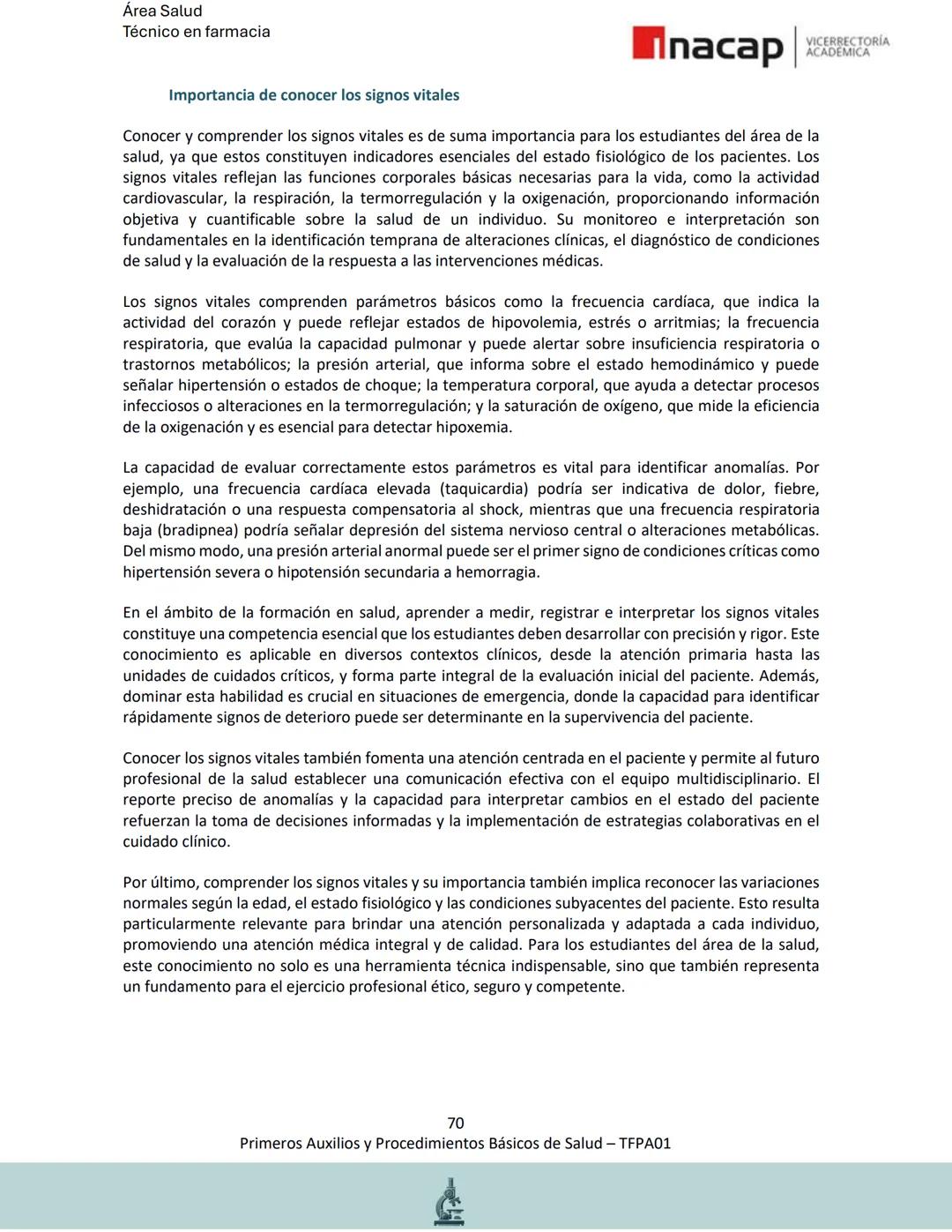# Área Salud
Carrera Técnico en Farmacia
# Inacap VICERRECTORÍA
ACADEMICA
H
8
# MANUAL ESTUDIANTE
Primeros Auxilios y
Procedimientos Bási