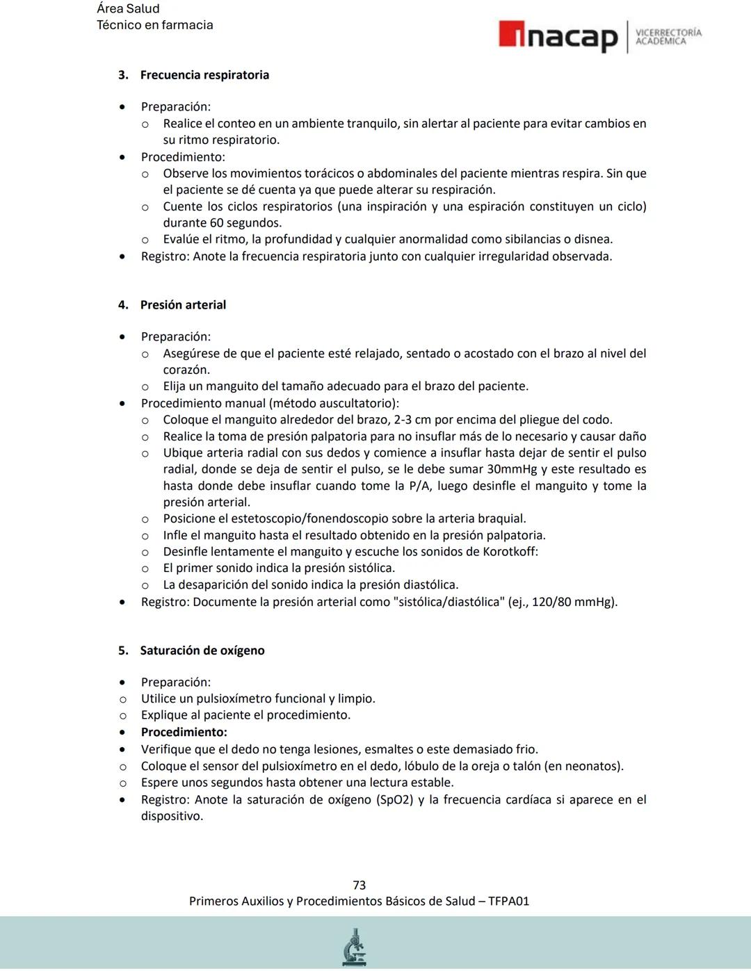 # Área Salud
Carrera Técnico en Farmacia
# Inacap VICERRECTORÍA
ACADEMICA
H
8
# MANUAL ESTUDIANTE
Primeros Auxilios y
Procedimientos Bási