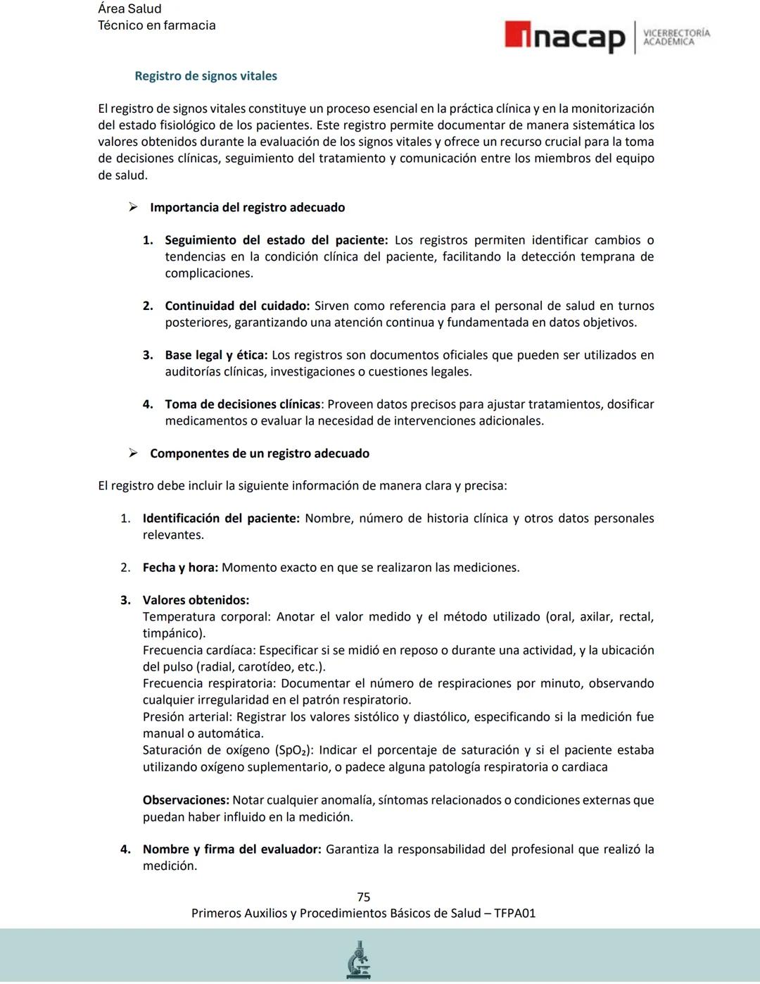 # Área Salud
Carrera Técnico en Farmacia
# Inacap VICERRECTORÍA
ACADEMICA
H
8
# MANUAL ESTUDIANTE
Primeros Auxilios y
Procedimientos Bási