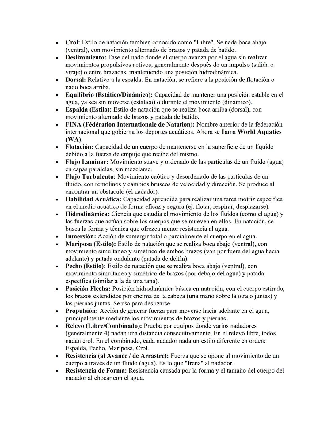 # Resumen Detallado para Prueba Teórica de Natación
1. Historia de la Natación y Programa FINA (World Aquatics)
* Orígenes Antiguos: La na