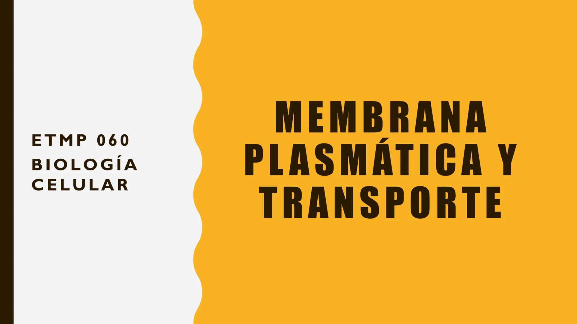 # MEMBRANA
# PLASMÁTICA Y
# TRANSPORTE
ETMP 060
BIOLOGÍA
CELULAR "ESTA PRESENTACIÓN CONSTITUYE UN PRODUCTO
ACADÉMICO EXCLUSIVO PARA LA ASIG