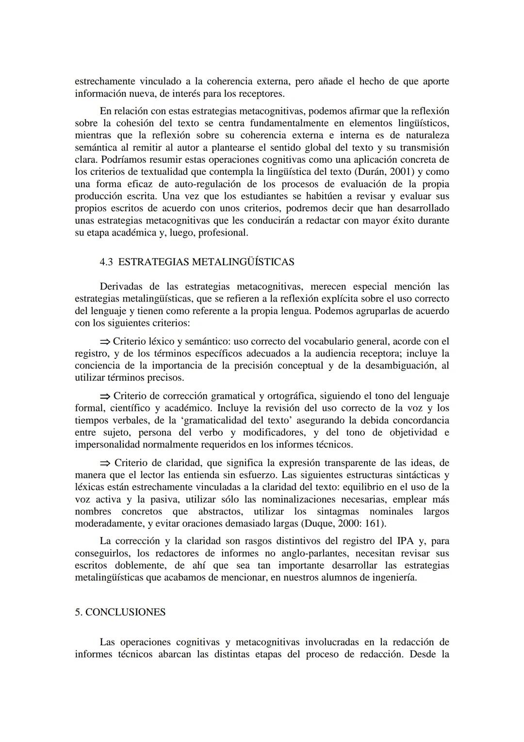 (2006) Revista de Lenguas para Fines Específicos
ISSN: 0213-0610. D.L.G.C.298-1993. pgs 133-150
ESTRATEGIAS METACOGNITIVAS Y METALINGÜÍSTICA