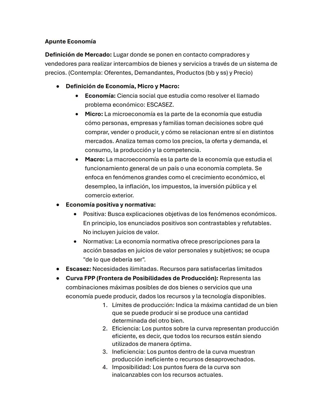 Apunte Economía
Definición de Mercado: Lugar donde se ponen en contacto compradores y
vendedores para realizar intercambios de bienes y serv
