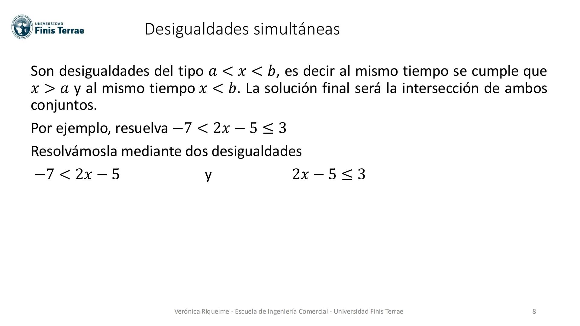 # Apunte Docente
# Fundamentos Matemáticos
Conjuntos e intervalos.
Desigualdades lineales.
Verónica Riquelme - Escuela de Ingeniería Come