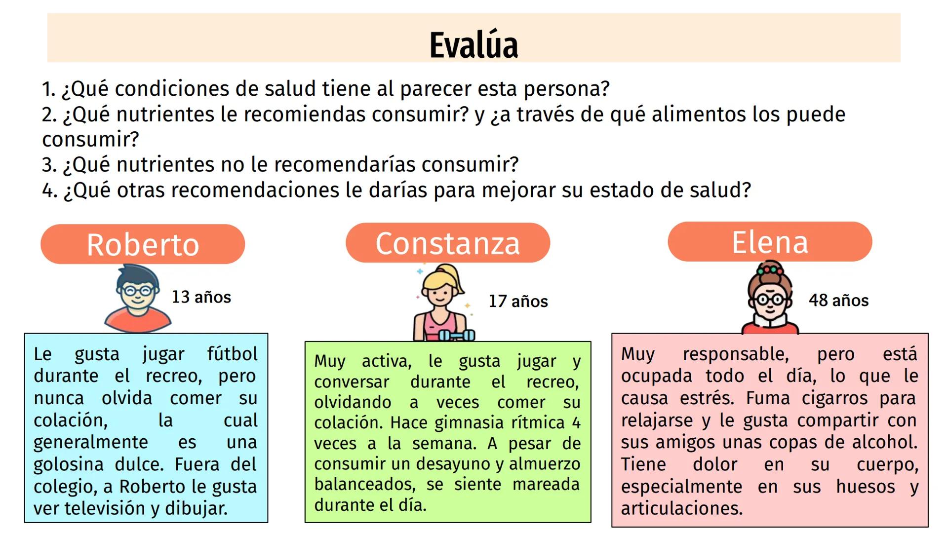# Nutrientes
y sus consecuencias
Fernanda Lucero Ticket de entrada
1) Elabora una lista de los alimentos que consumiste en el
almuerzo de a