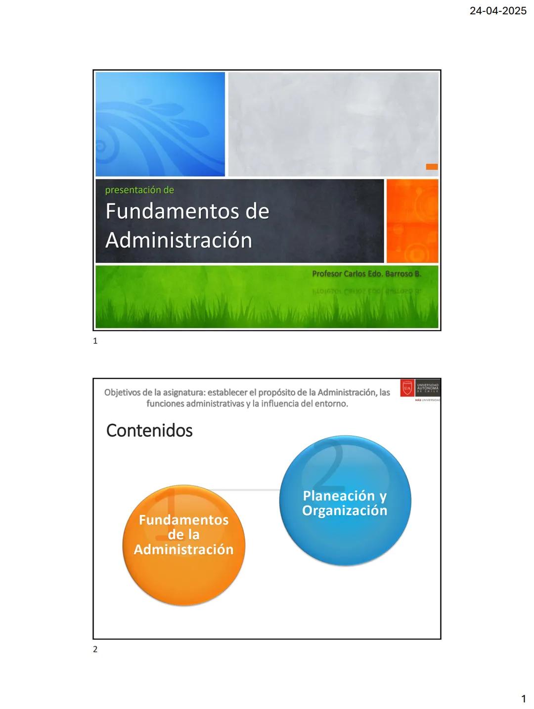 1
2
presentación de
Fundamentos de
Administración
Profesor Carlos Edo. Barroso B.
Objetivos de la asignatura: establecer el propósito de la