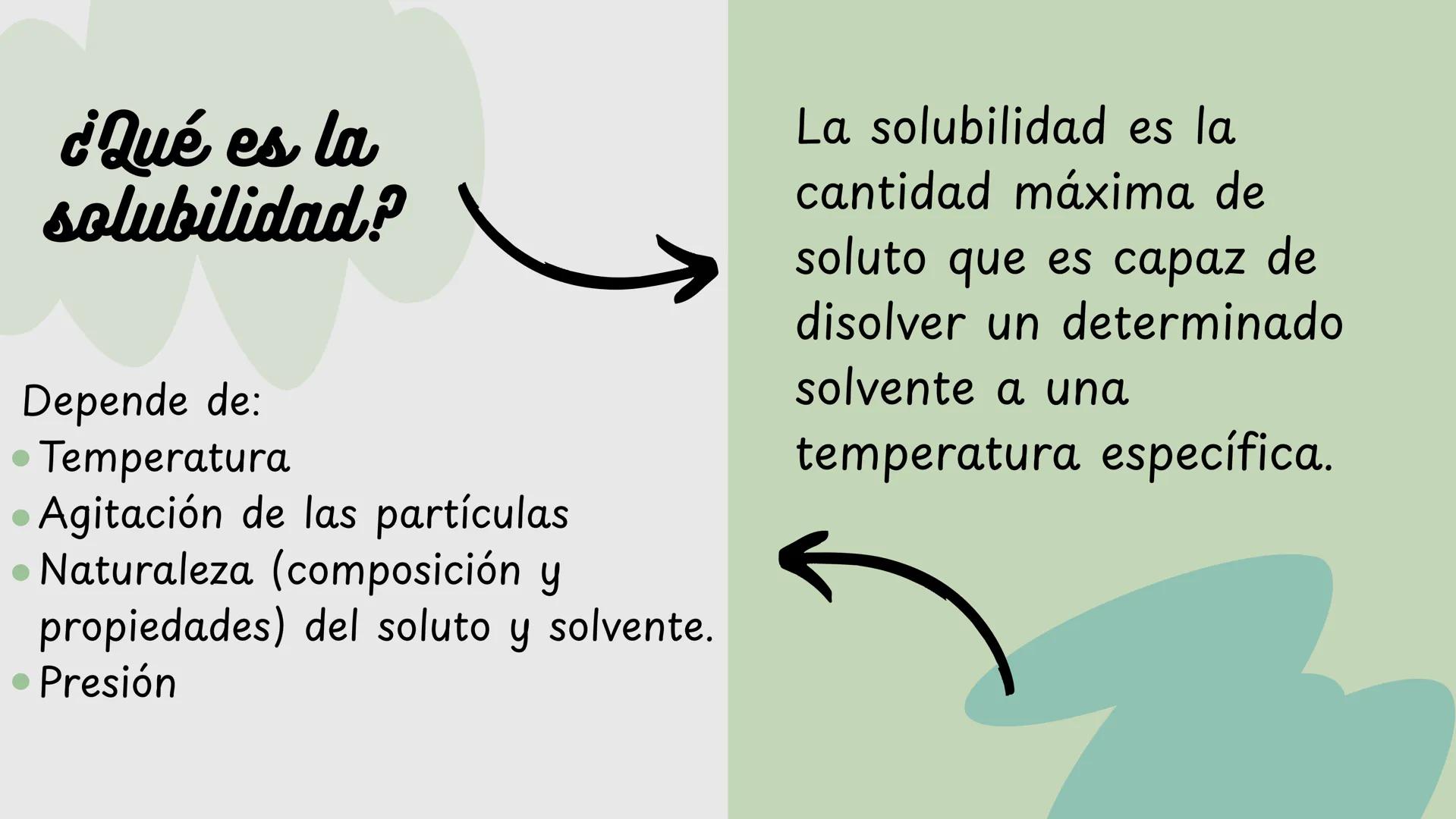 # Solubilidad
Soluciones químicas # ¿Qué es la solubilidad?
Depende de:
- Temperatura
- Agitación de las partículas
- Naturaleza (composic