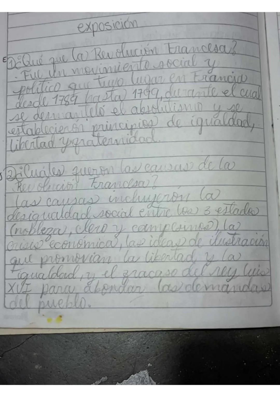 ## exposición
1. ¿Qué fue la Revolución Francesa?
- Fue un movimiento social y político que tuvo lugar en Francia desde 1789 hasta 1799, du