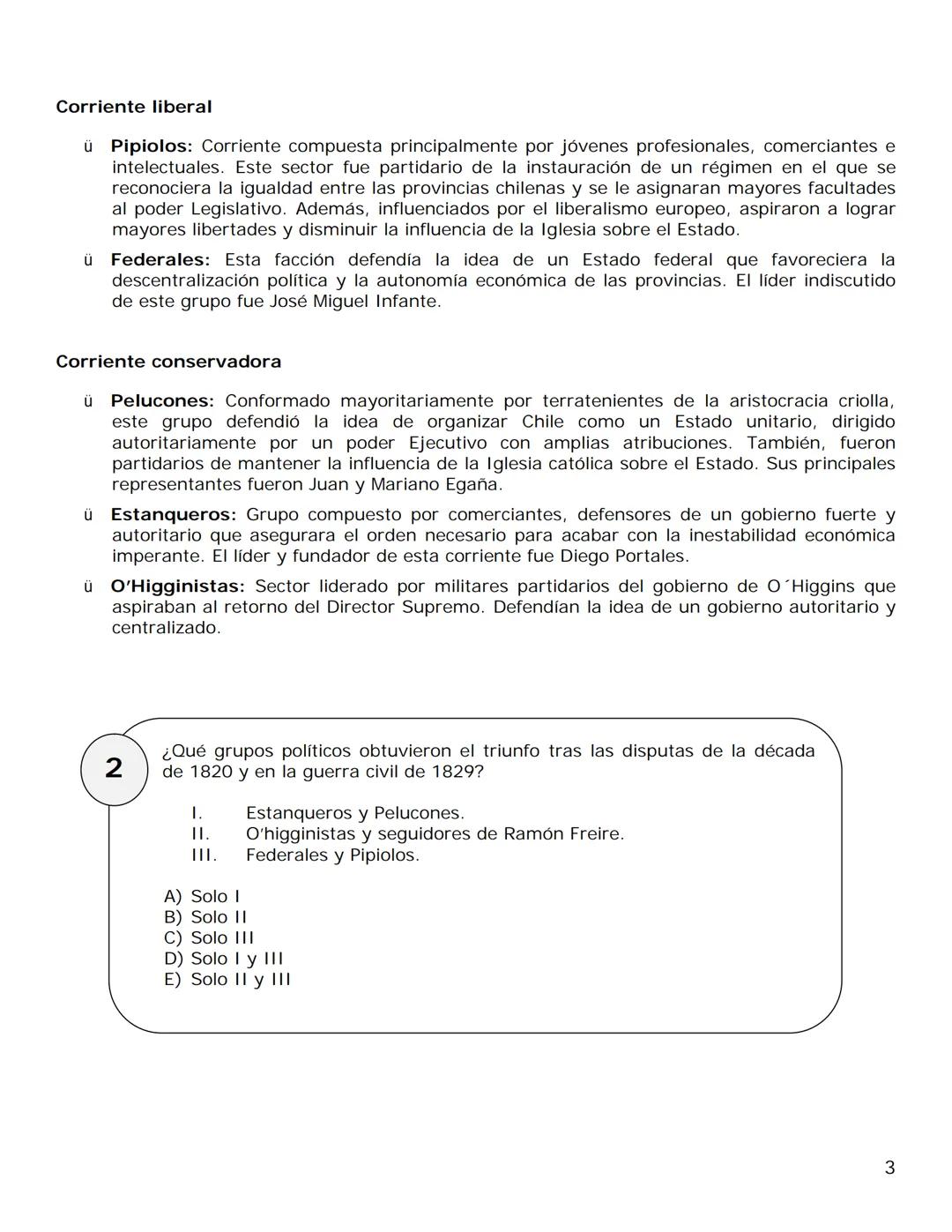 111. Chile y América en perspectiva histórica
Guía de Materia N°8
Los Ensayos de Organización
La etapa iniciada con la caída de OHiggins (18
