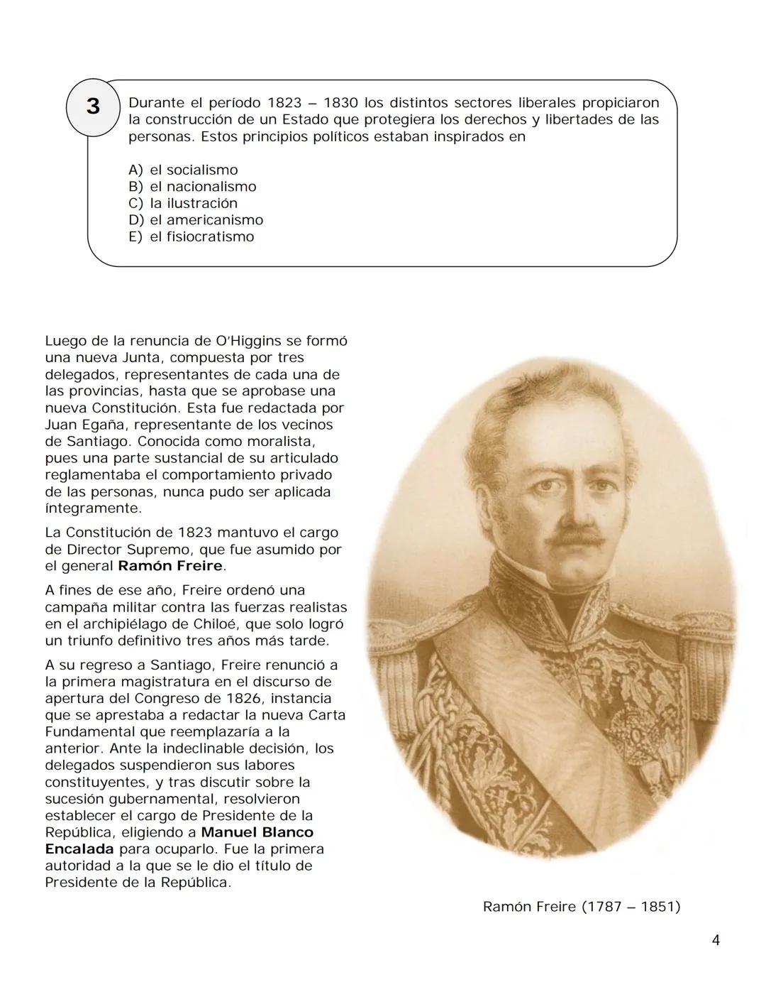 111. Chile y América en perspectiva histórica
Guía de Materia N°8
Los Ensayos de Organización
La etapa iniciada con la caída de OHiggins (18