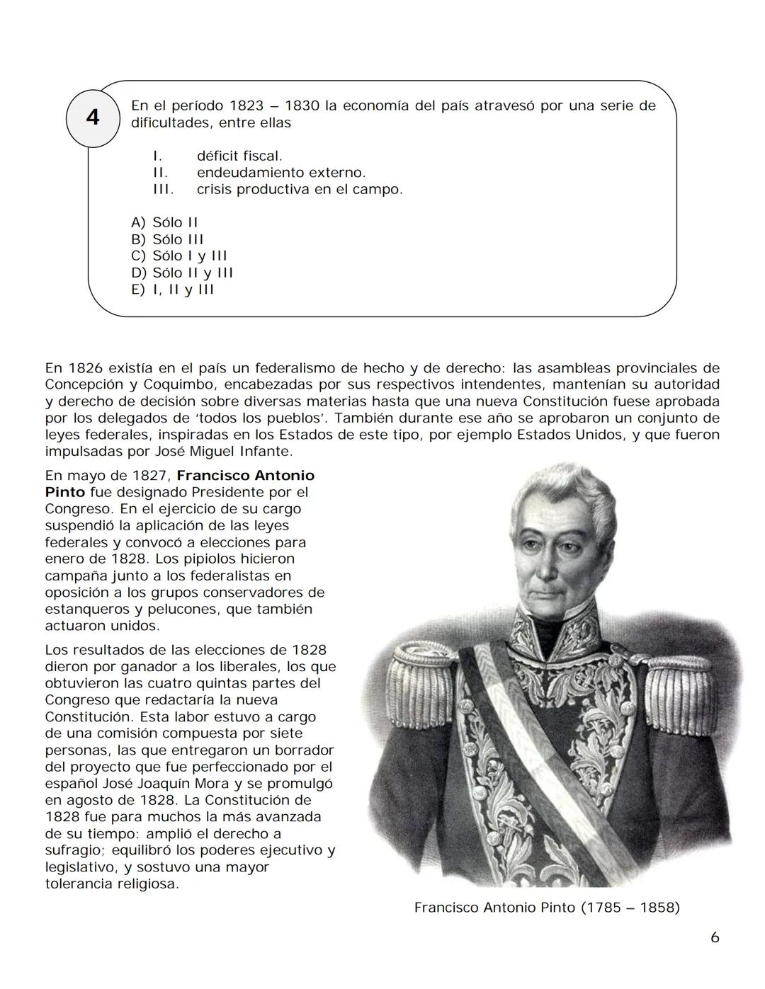 111. Chile y América en perspectiva histórica
Guía de Materia N°8
Los Ensayos de Organización
La etapa iniciada con la caída de OHiggins (18