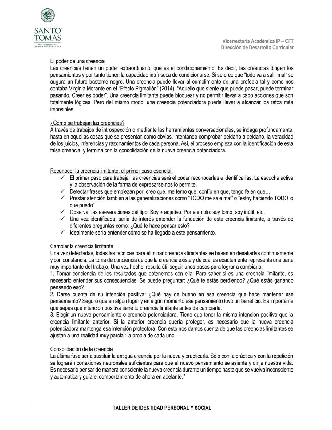 SANTO
TOMAS
Vicerrectoría Académica IP - CFT
Dirección de Desarrollo Curricular
TALLER DESARROLLO PERSONAL Y SOCIAL
Guía Actividad: Cambiand