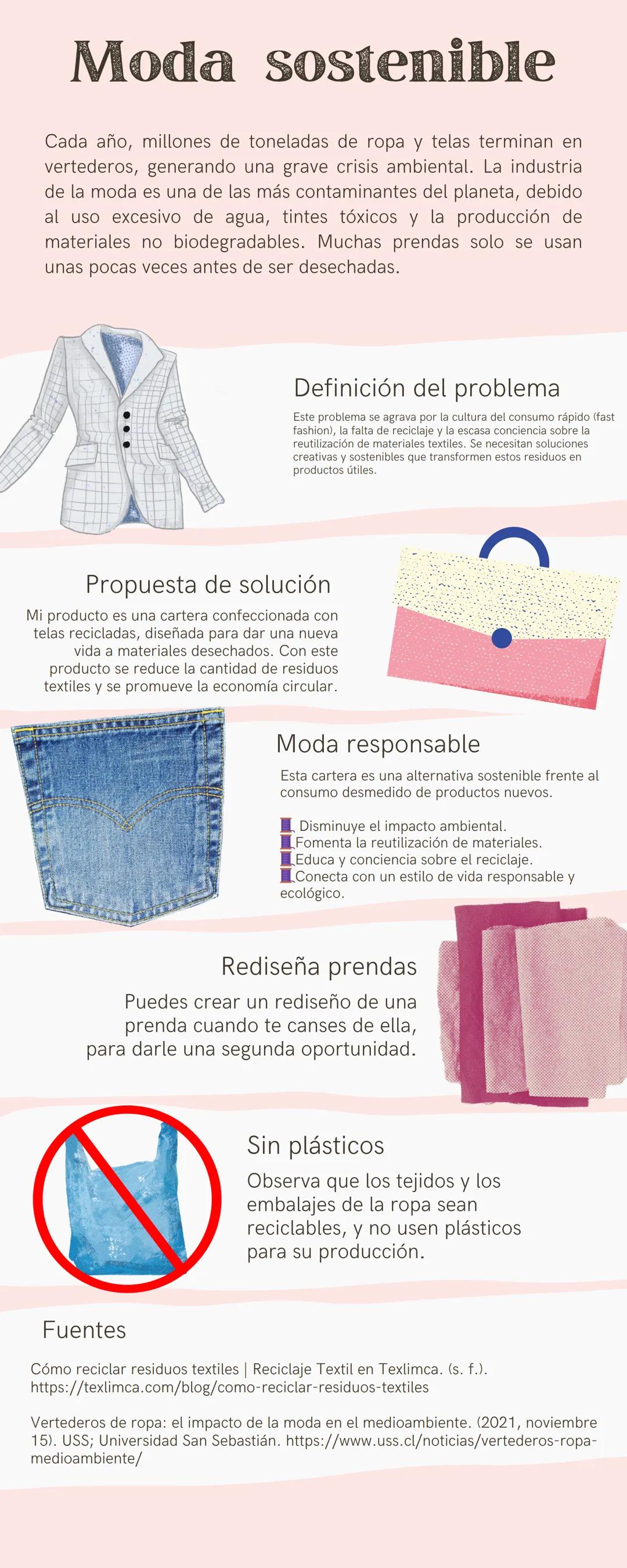 ## Moda sostenible
Cada año, millones de toneladas de ropa y telas terminan en
vertederos, generando una grave crisis ambiental. La industr