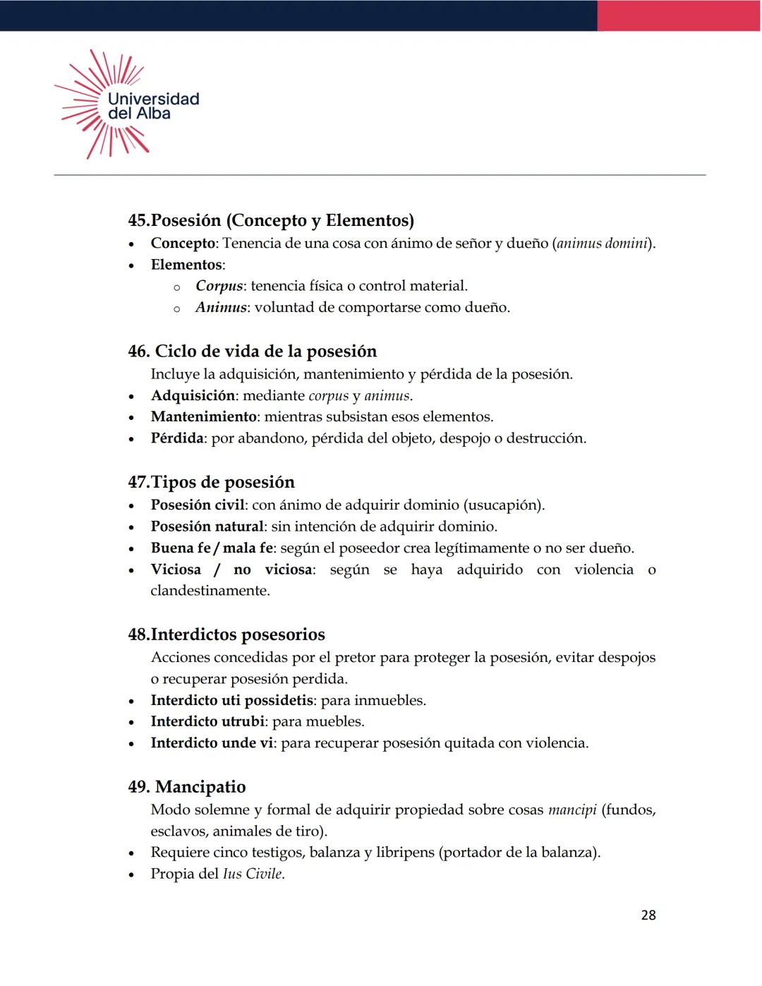 Universidad
del Alba
TEMARIO DE EXAMEN
DERECHO ROMANO
1. Definición de Derecho Romano
Conjunto de normas jurídicas que rigieron a la socieda