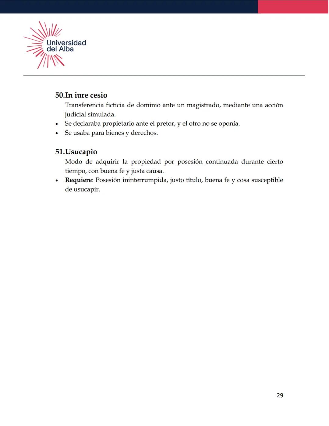 Universidad
del Alba
TEMARIO DE EXAMEN
DERECHO ROMANO
1. Definición de Derecho Romano
Conjunto de normas jurídicas que rigieron a la socieda