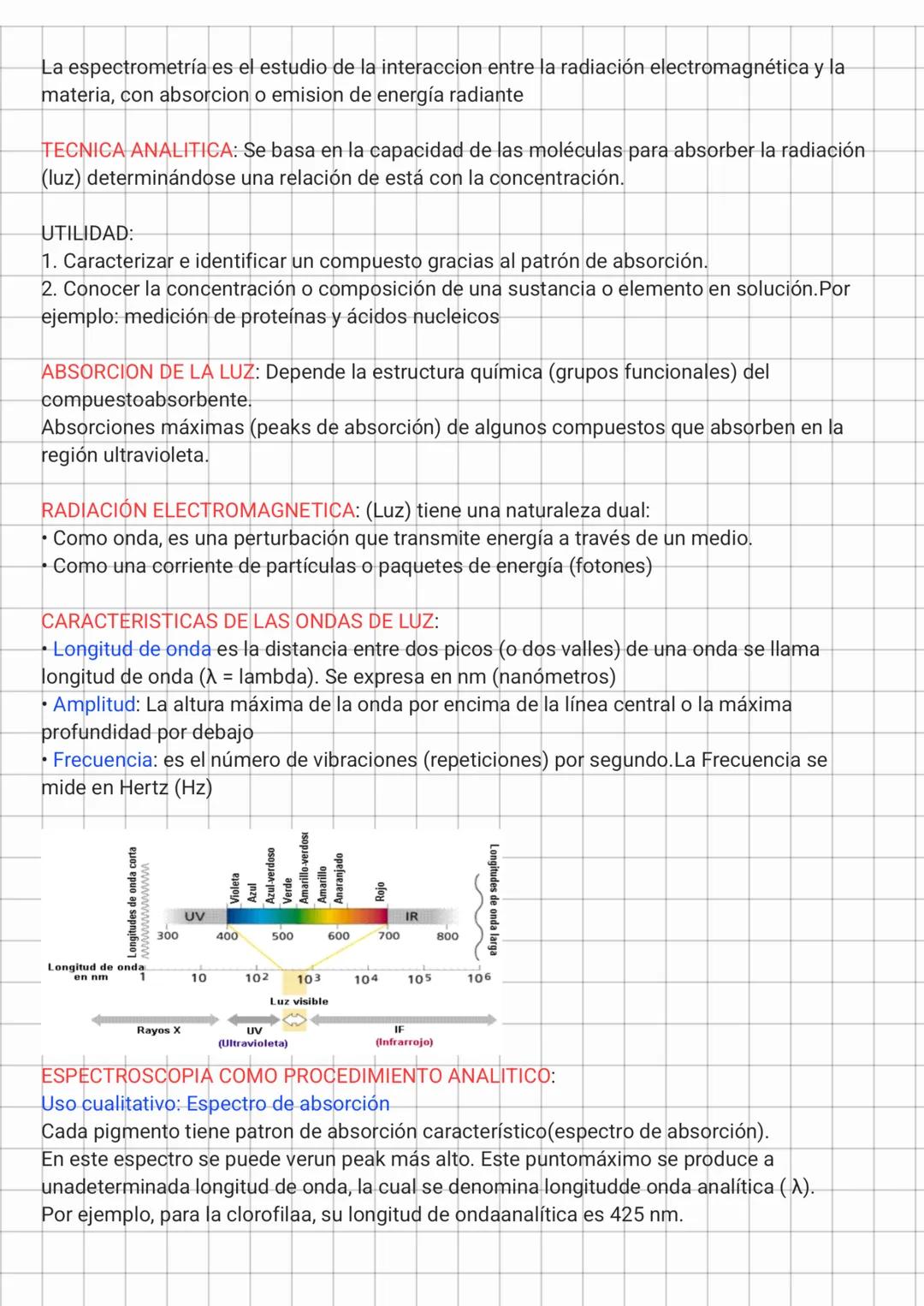 La espectrometría es el estudio de la interaccion entre la radiación electromagnética y la
materia, con absorcion o emision de energía radia