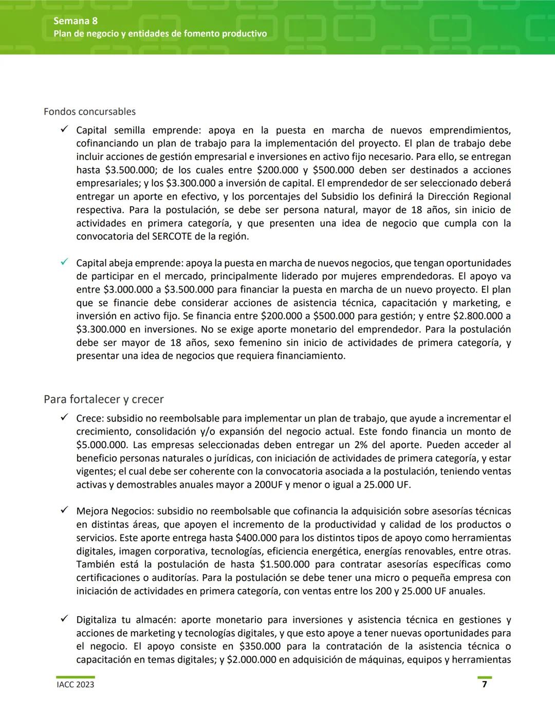 EMPRENDIMIENTO Y PYME
Semana 8
Plan de negocio y entidades de fomento productivo
iacc instituto
profesional Semana 8
Plan de negocio y ent