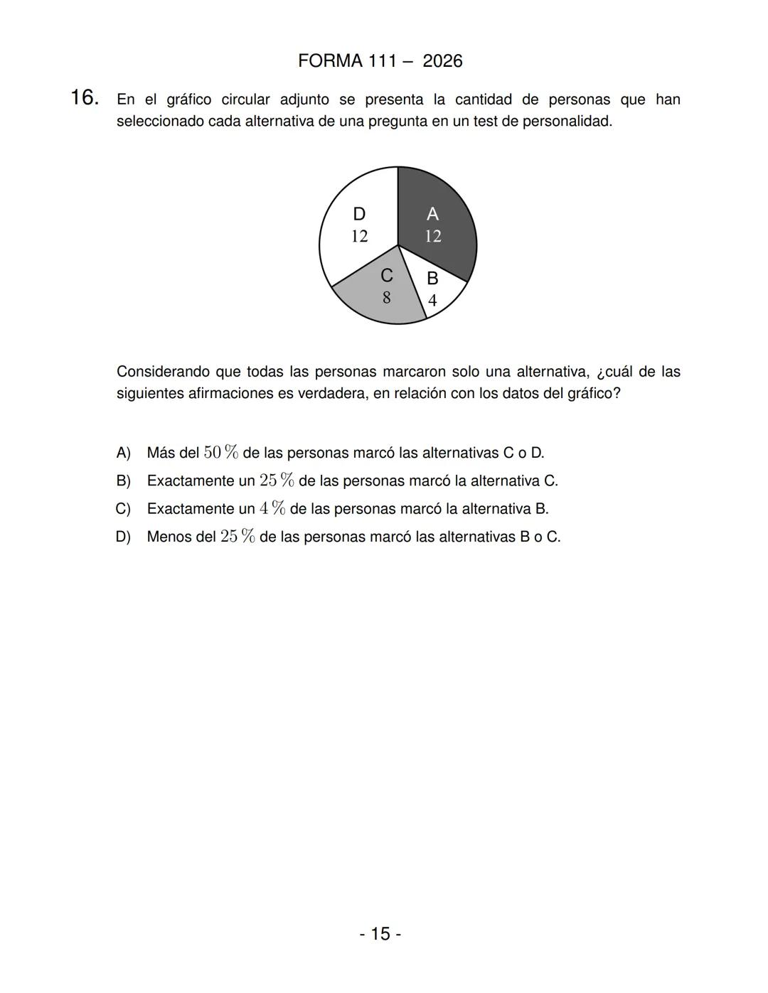FORMA 111
Prueba de Acceso a la Educación Superior (PAES)
COMPETENCIA
MATEMÁTICA 1
Proceso de Admisión 2026 DEMRE
1. Esta prueba contiene 65