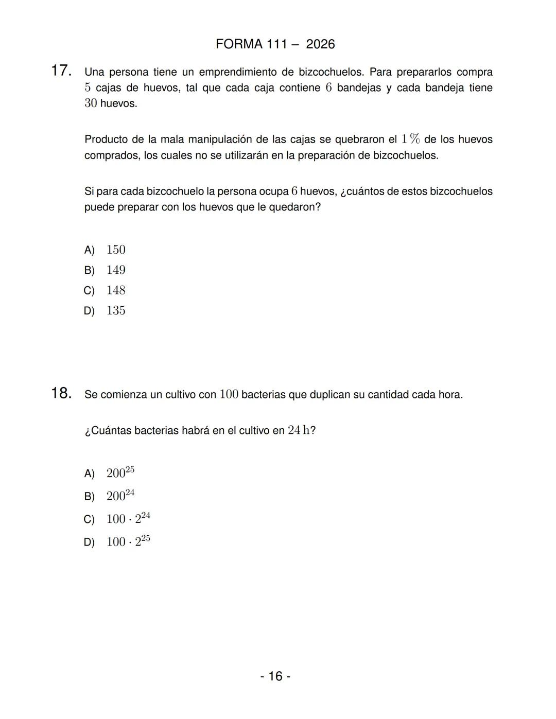 FORMA 111
Prueba de Acceso a la Educación Superior (PAES)
COMPETENCIA
MATEMÁTICA 1
Proceso de Admisión 2026 DEMRE
1. Esta prueba contiene 65