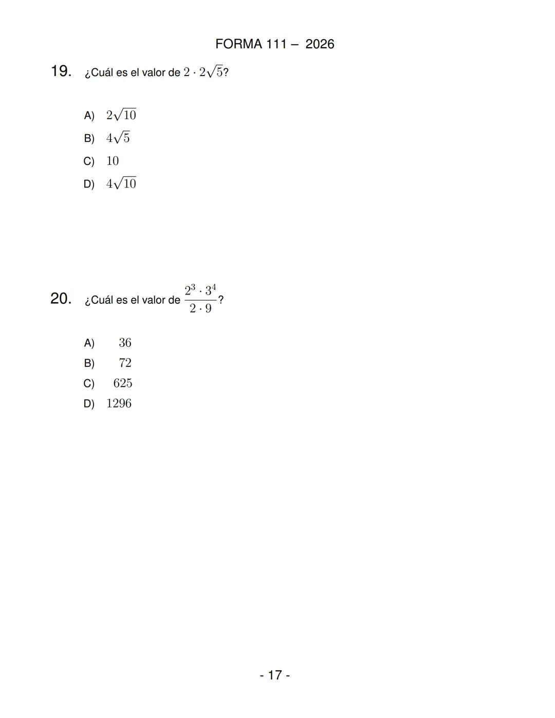 FORMA 111
Prueba de Acceso a la Educación Superior (PAES)
COMPETENCIA
MATEMÁTICA 1
Proceso de Admisión 2026 DEMRE
1. Esta prueba contiene 65