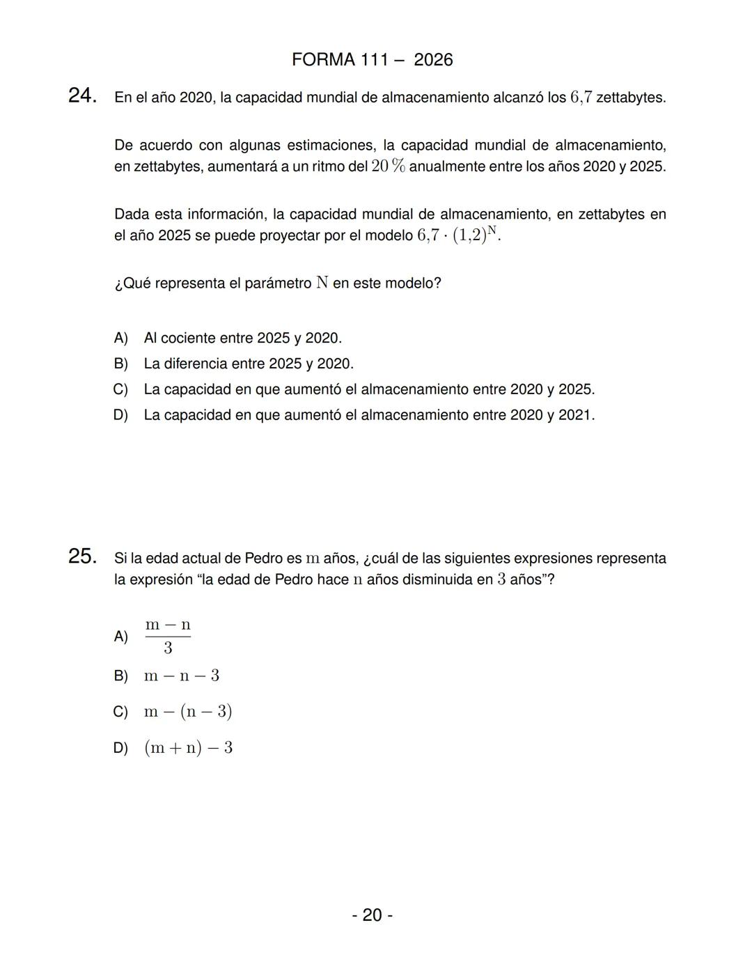 FORMA 111
Prueba de Acceso a la Educación Superior (PAES)
COMPETENCIA
MATEMÁTICA 1
Proceso de Admisión 2026 DEMRE
1. Esta prueba contiene 65