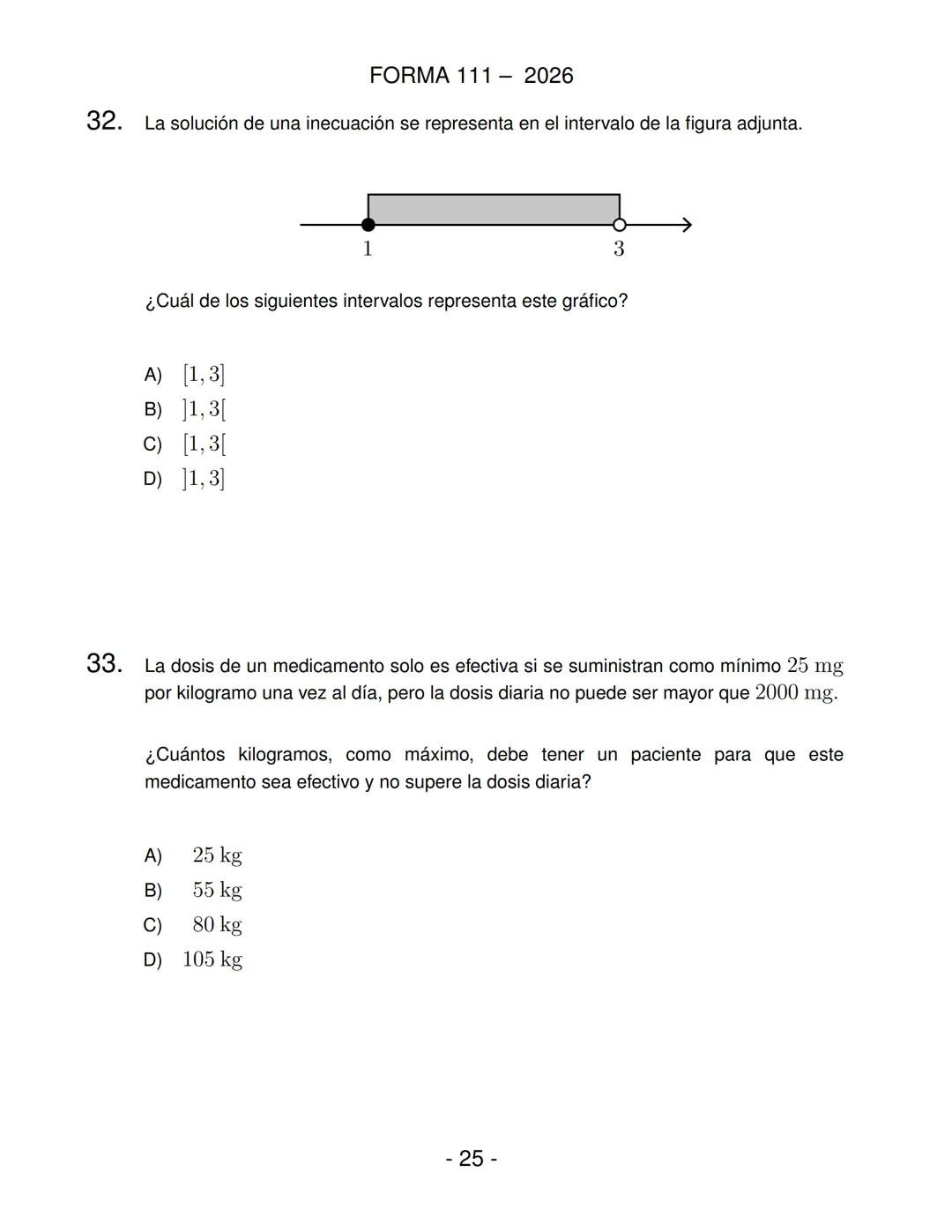 FORMA 111
Prueba de Acceso a la Educación Superior (PAES)
COMPETENCIA
MATEMÁTICA 1
Proceso de Admisión 2026 DEMRE
1. Esta prueba contiene 65