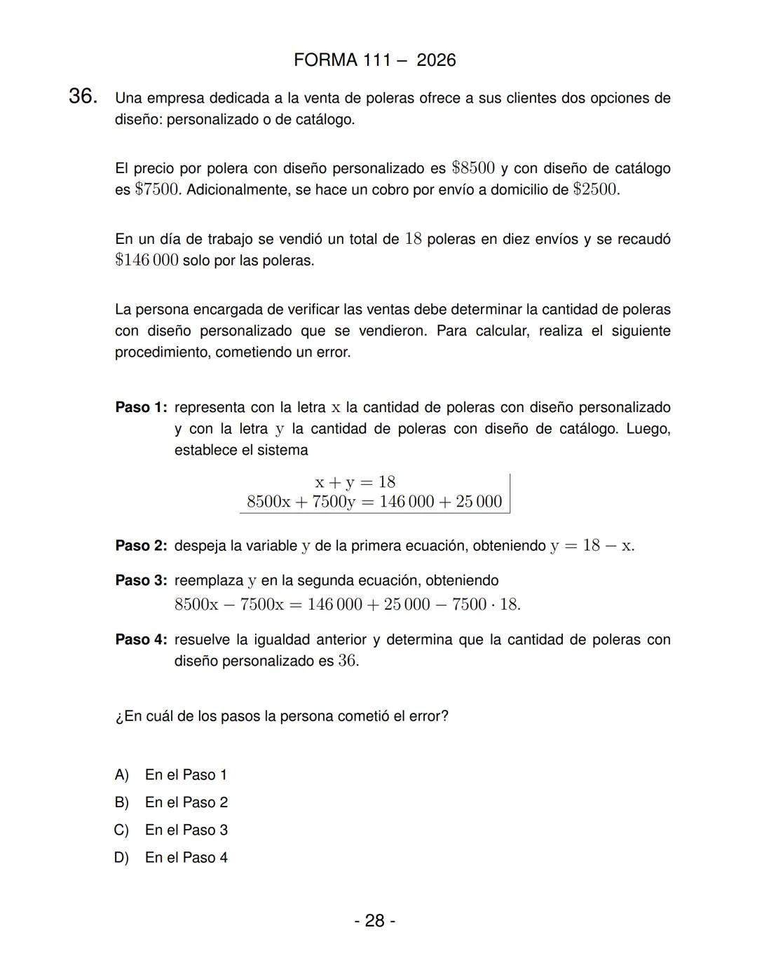 FORMA 111
Prueba de Acceso a la Educación Superior (PAES)
COMPETENCIA
MATEMÁTICA 1
Proceso de Admisión 2026 DEMRE
1. Esta prueba contiene 65