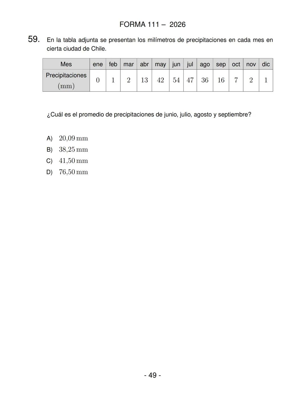 FORMA 111
Prueba de Acceso a la Educación Superior (PAES)
COMPETENCIA
MATEMÁTICA 1
Proceso de Admisión 2026 DEMRE
1. Esta prueba contiene 65