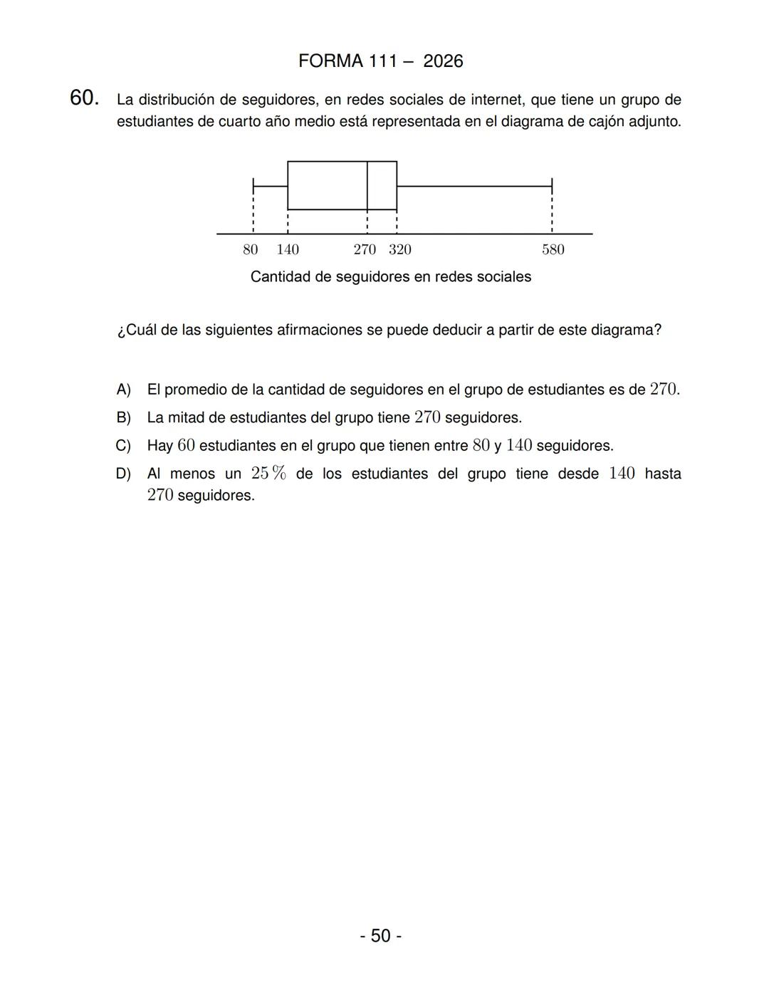 FORMA 111
Prueba de Acceso a la Educación Superior (PAES)
COMPETENCIA
MATEMÁTICA 1
Proceso de Admisión 2026 DEMRE
1. Esta prueba contiene 65