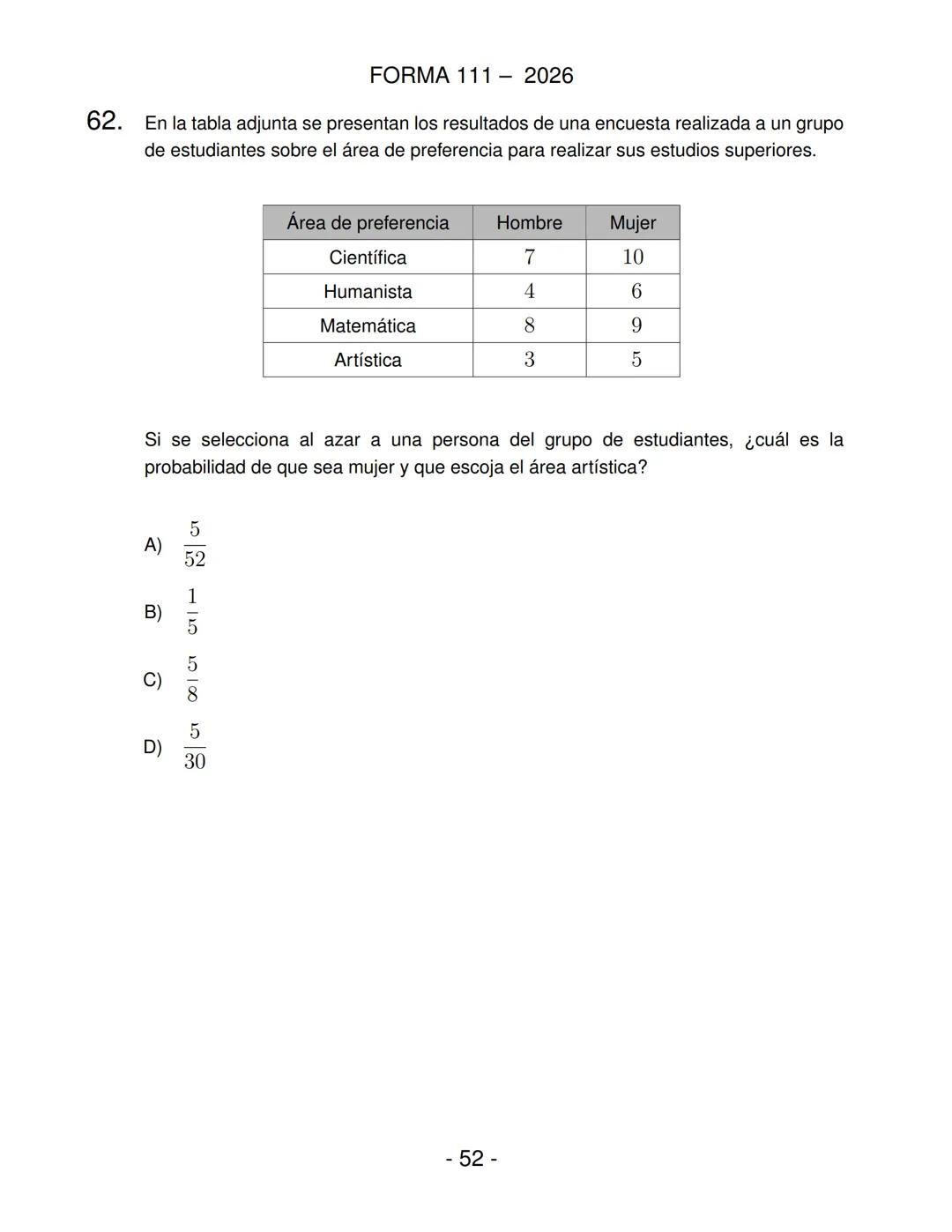 FORMA 111
Prueba de Acceso a la Educación Superior (PAES)
COMPETENCIA
MATEMÁTICA 1
Proceso de Admisión 2026 DEMRE
1. Esta prueba contiene 65