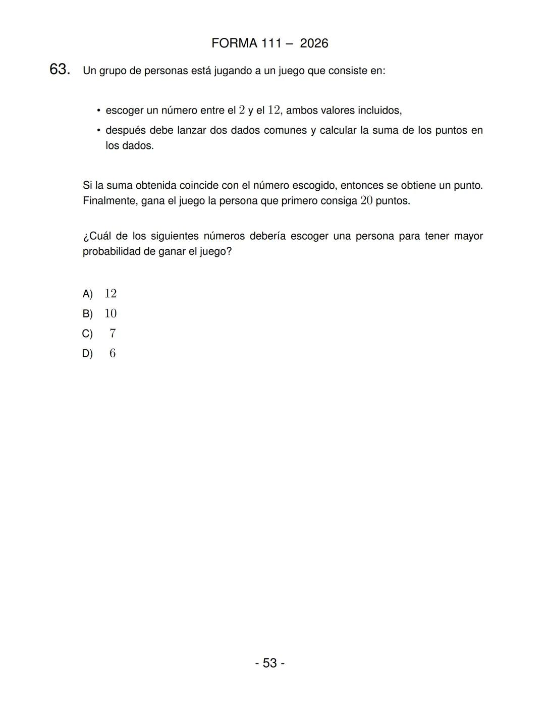 FORMA 111
Prueba de Acceso a la Educación Superior (PAES)
COMPETENCIA
MATEMÁTICA 1
Proceso de Admisión 2026 DEMRE
1. Esta prueba contiene 65