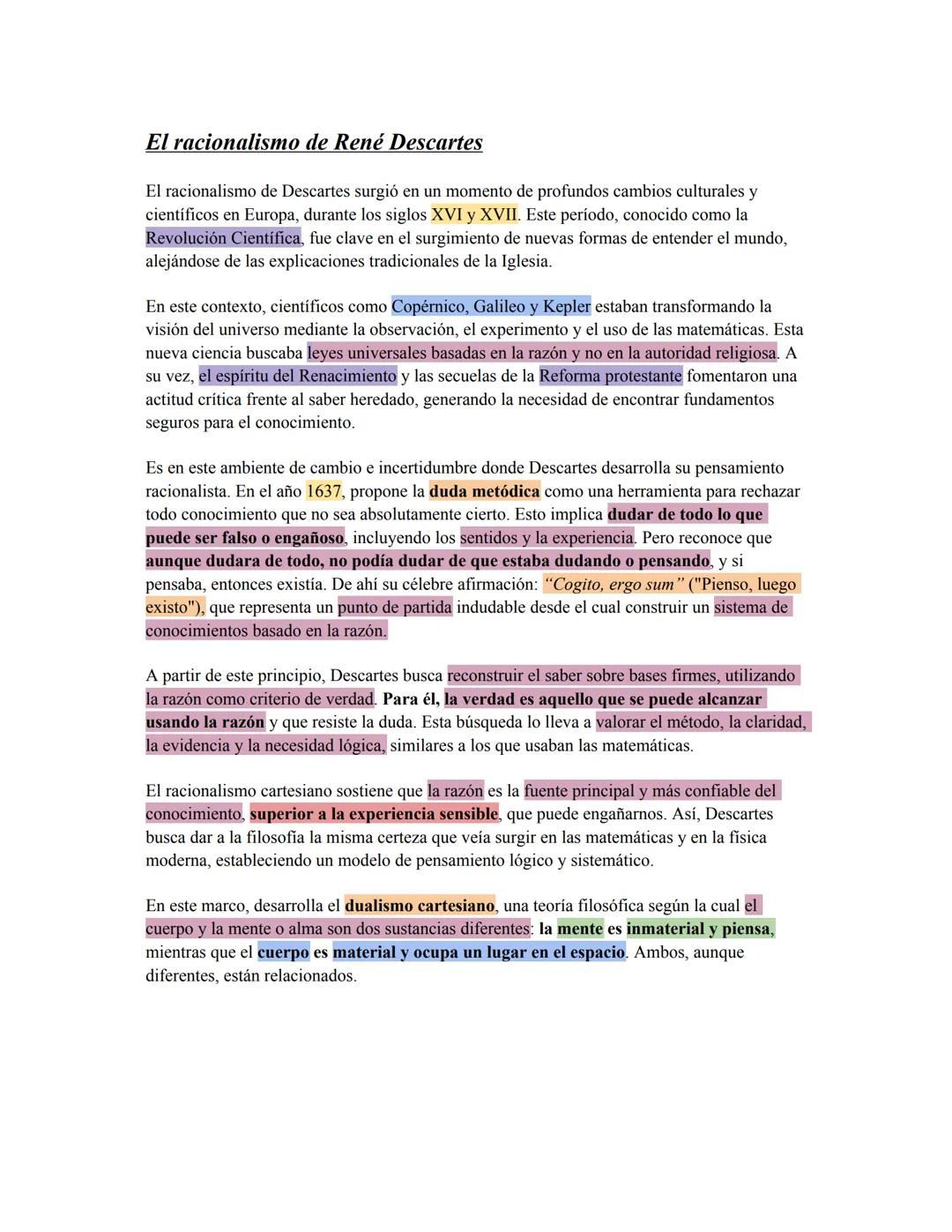 El racionalismo de René Descartes
El racionalismo de Descartes surgió en un momento de profundos cambios culturales y
científicos en Europa,
