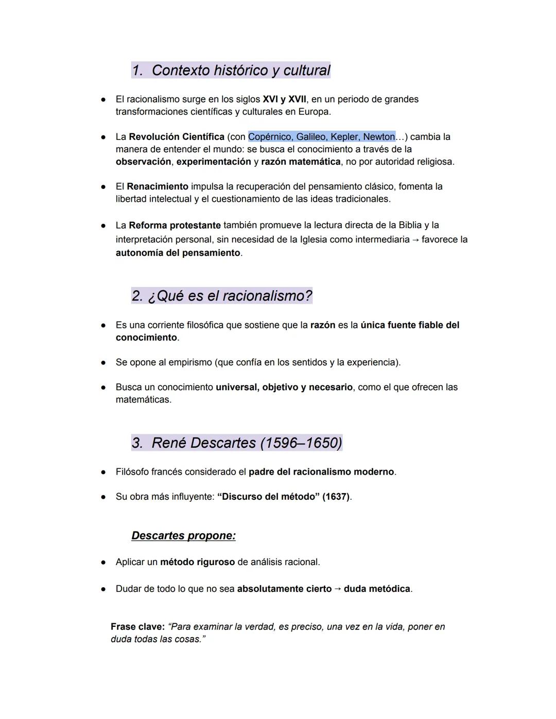 El racionalismo de René Descartes
El racionalismo de Descartes surgió en un momento de profundos cambios culturales y
científicos en Europa,