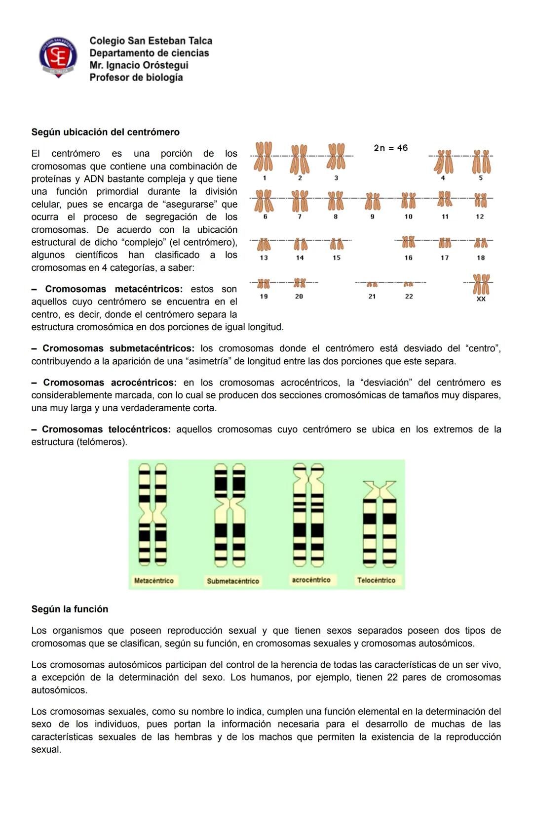 # SE
Colegio San Esteban Talca
Departamento de ciencias
Mr. Ignacio Oróstegui
Profesor de biología
Guide 2 unidad 3:
Anomalías cromosómicas