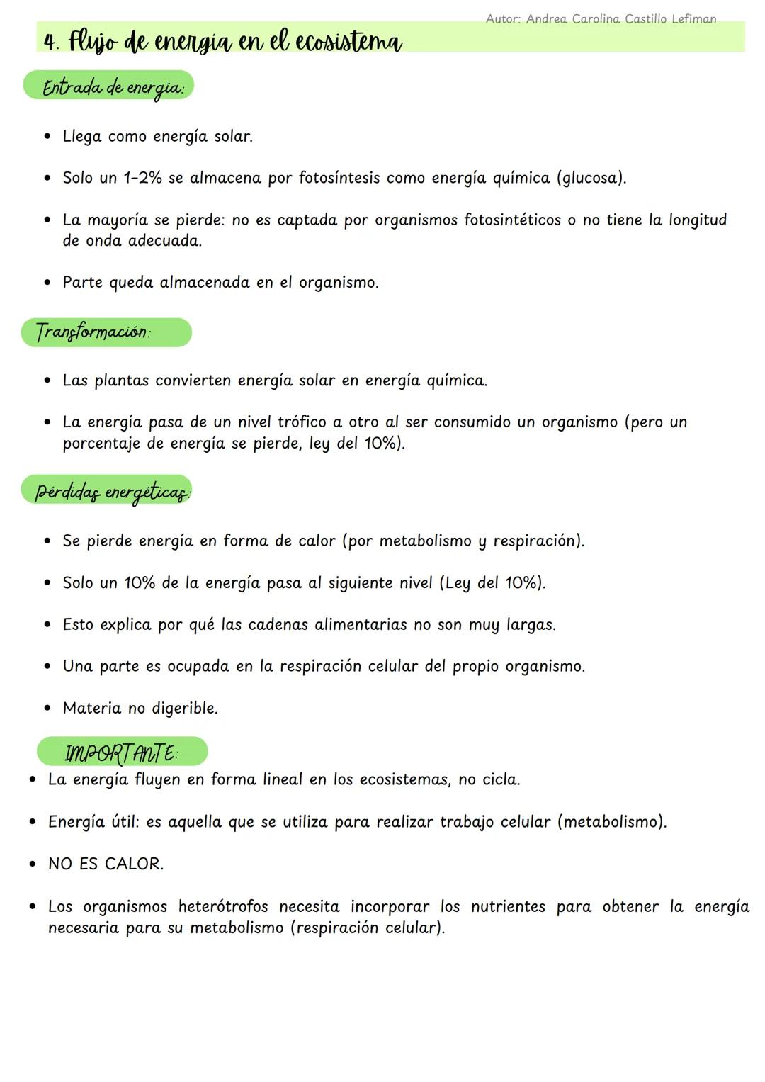 Autor: Andrea Carolina Castillo Lefiman
Ecosistemas y flujo de energia
1. ¿Qué es un ecosistema?
• Ecosistema: conjunto de organismos que in