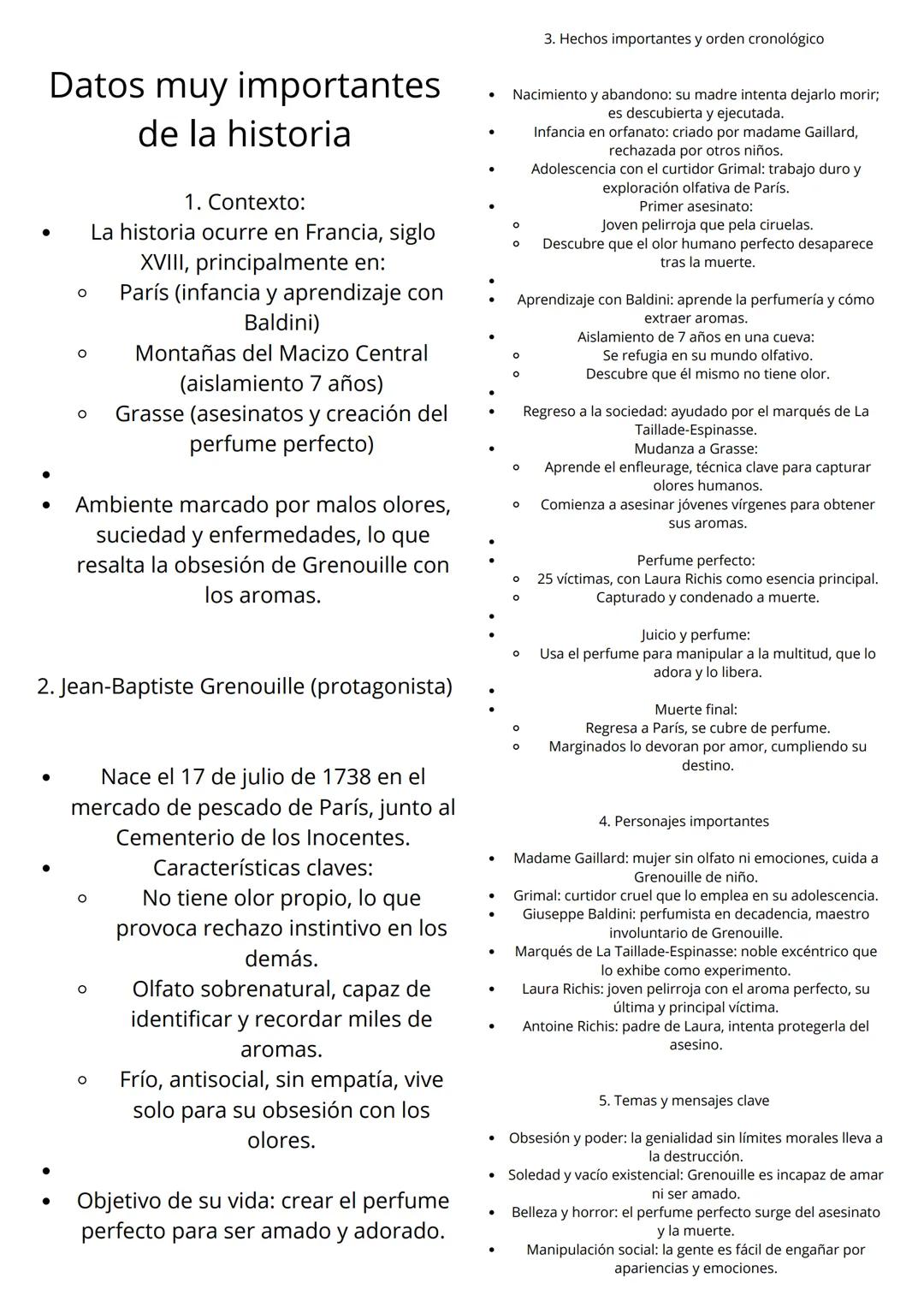 Resumen
Resumen ultra detallado de El perfume: Historia
de un asesino - Parte 1 (larga)
La novela comienza con una descripción minuciosa de