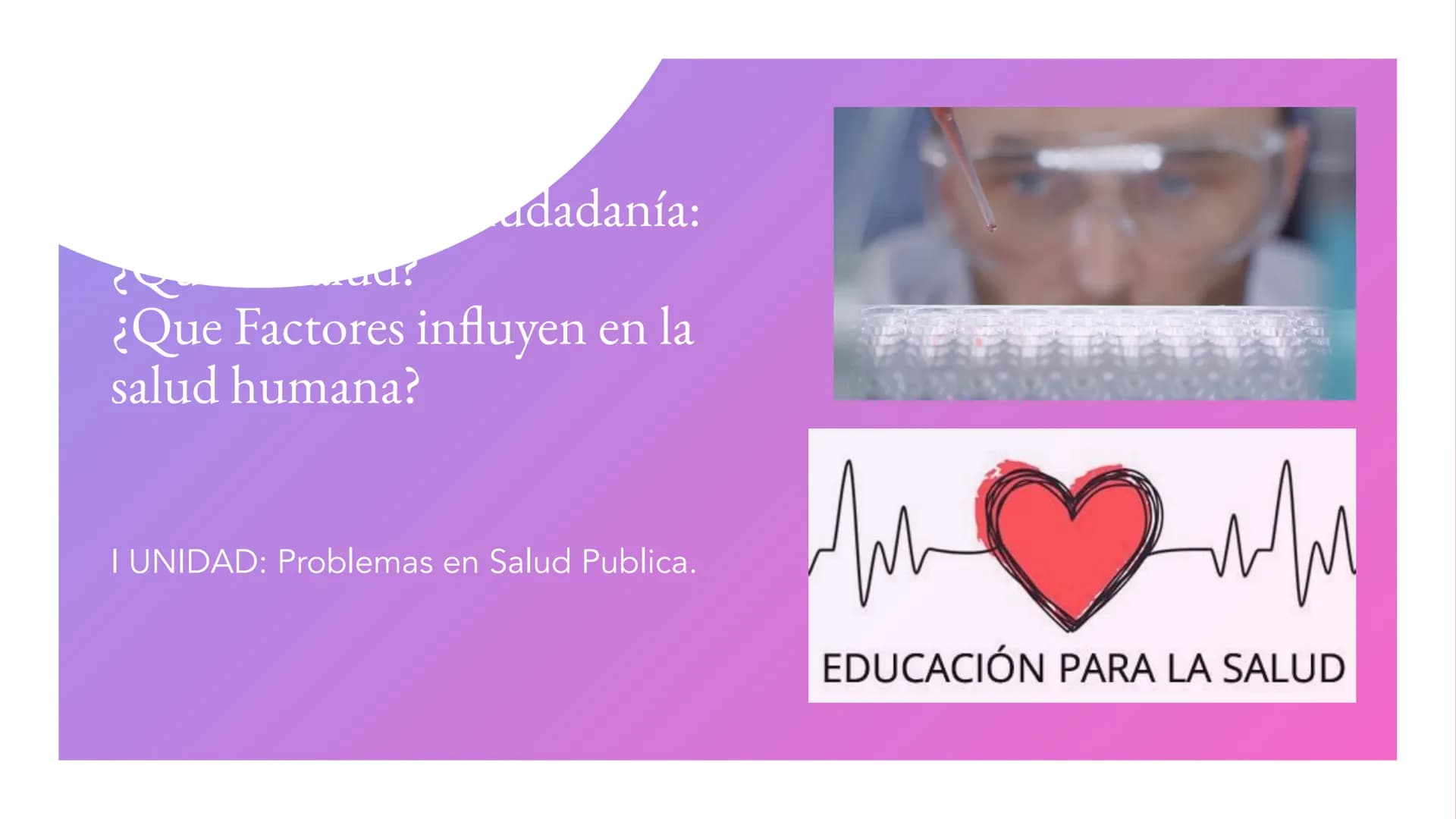 adadanía:
¿Que Factores influyen en la
salud humana?
I UNIDAD: Problemas en Salud Publica.
EDUCACIÓN PARA LA SALUD ¿Que es salud?
En tu cua