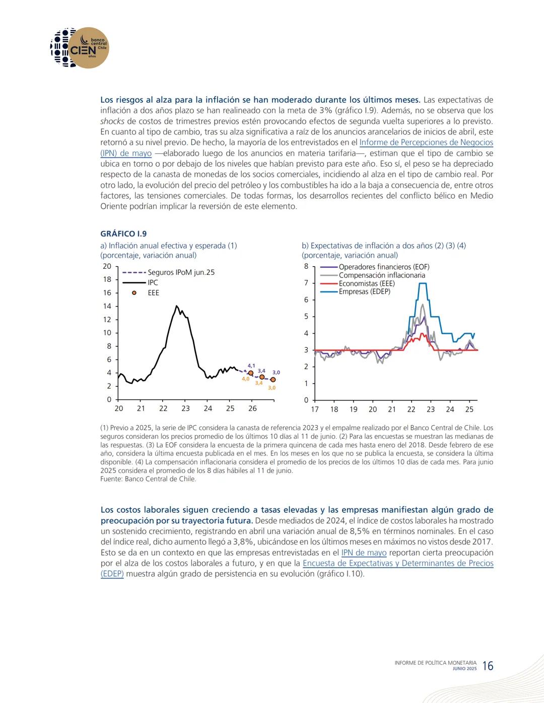 banco
central
III 10 CIEN Chile
años
INFORME DE POLÍTICA
MONETARIA
JUNIO 2025
50.000
BANCO CENTRAL DE CHOLE
50.000
ENTRAL DE
00
SANTIAGO
BAN