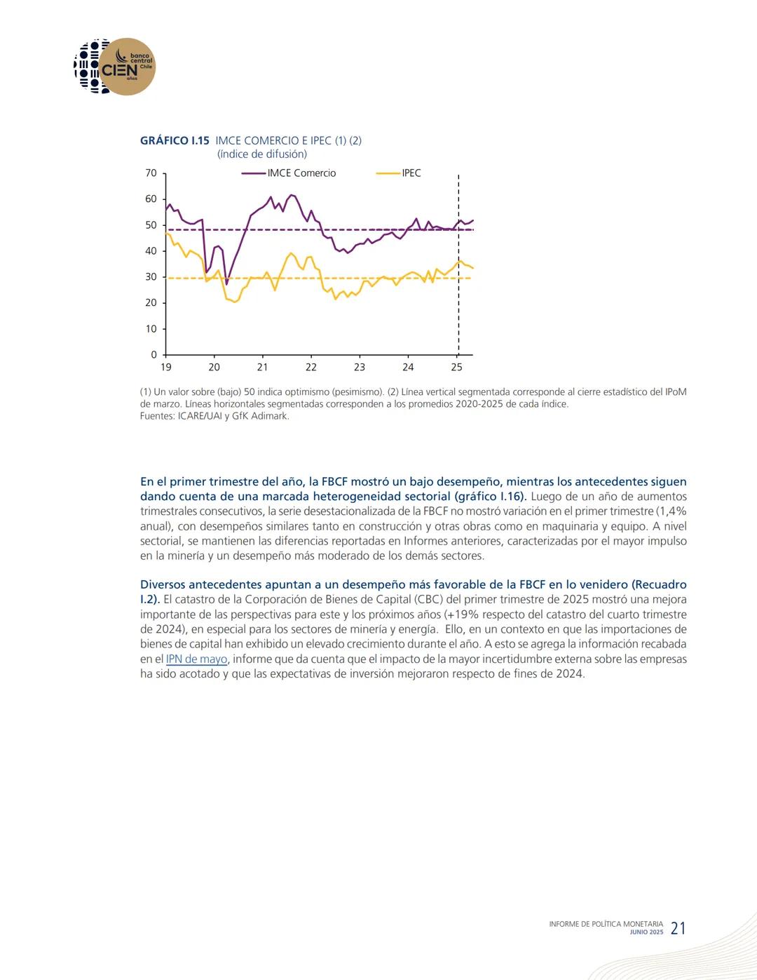 banco
central
III 10 CIEN Chile
años
INFORME DE POLÍTICA
MONETARIA
JUNIO 2025
50.000
BANCO CENTRAL DE CHOLE
50.000
ENTRAL DE
00
SANTIAGO
BAN