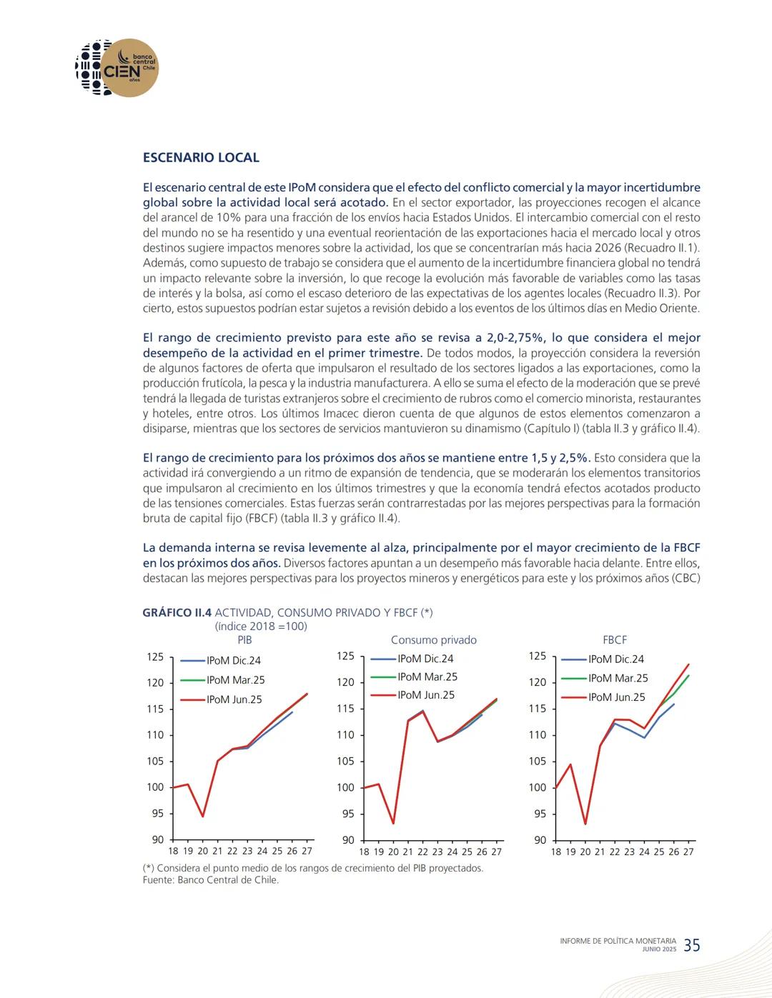 banco
central
III 10 CIEN Chile
años
INFORME DE POLÍTICA
MONETARIA
JUNIO 2025
50.000
BANCO CENTRAL DE CHOLE
50.000
ENTRAL DE
00
SANTIAGO
BAN