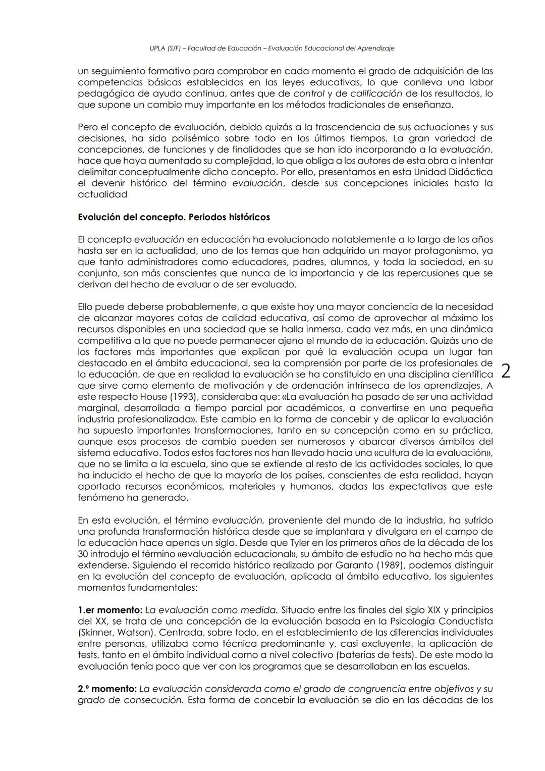 UPLA (S/F) - Facultad de Educación - Evaluación Educacional del Aprendizaje
EVALUACION: HISTORIA Y CONCEPTO
(Adaptado de Castillo y Cabreriz