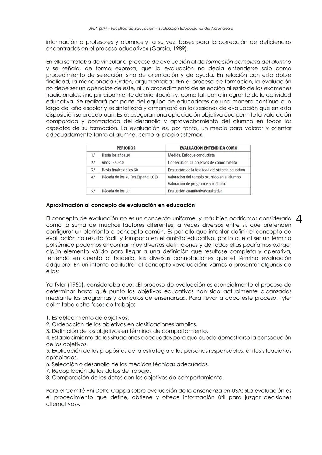 UPLA (S/F) - Facultad de Educación - Evaluación Educacional del Aprendizaje
EVALUACION: HISTORIA Y CONCEPTO
(Adaptado de Castillo y Cabreriz