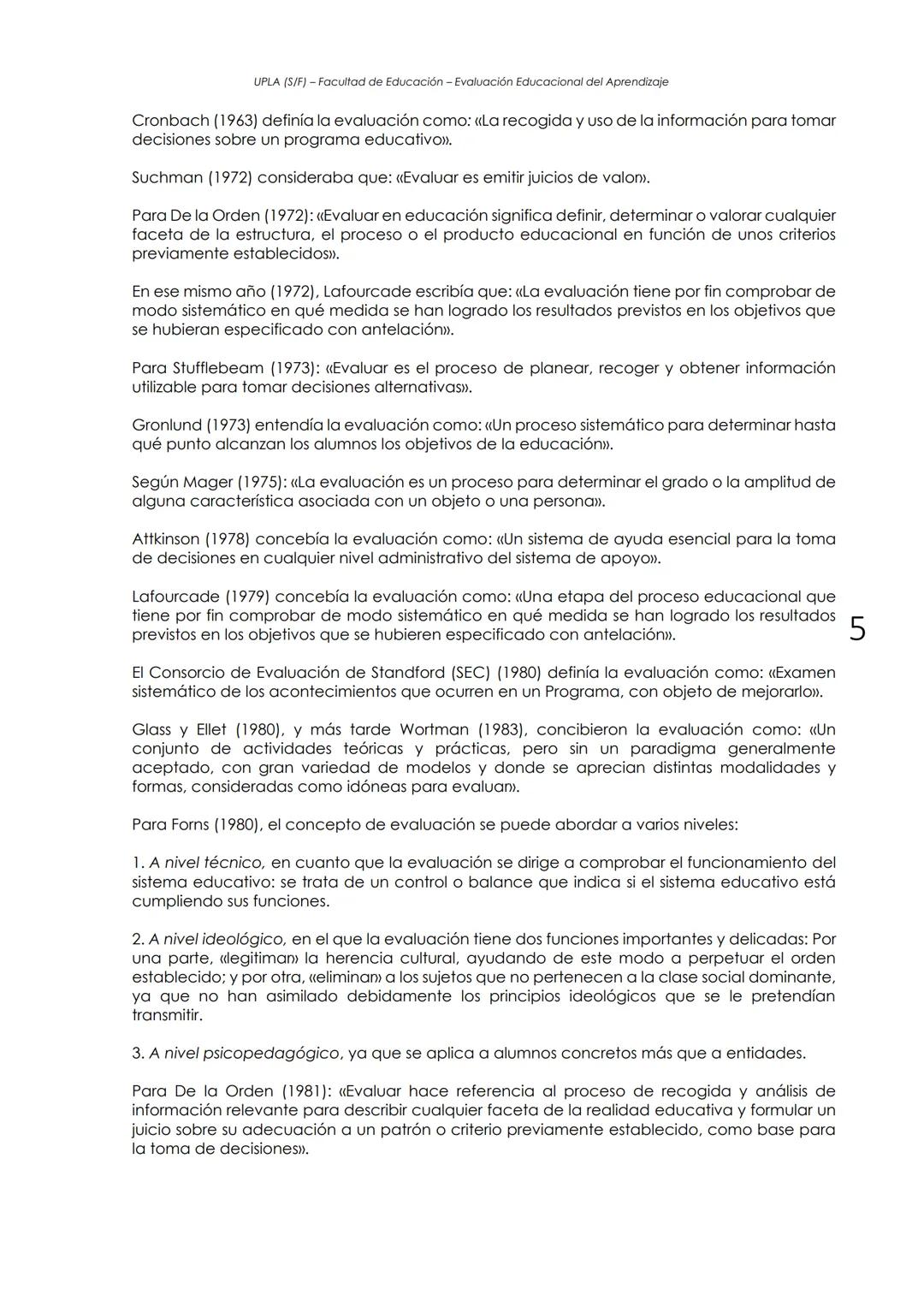 UPLA (S/F) - Facultad de Educación - Evaluación Educacional del Aprendizaje
EVALUACION: HISTORIA Y CONCEPTO
(Adaptado de Castillo y Cabreriz