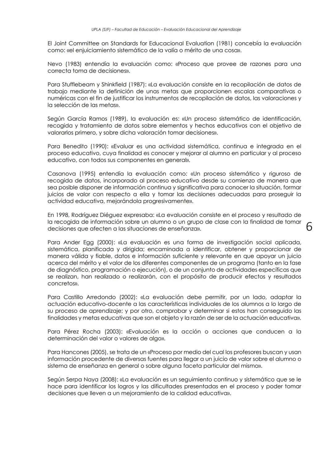 UPLA (S/F) - Facultad de Educación - Evaluación Educacional del Aprendizaje
EVALUACION: HISTORIA Y CONCEPTO
(Adaptado de Castillo y Cabreriz