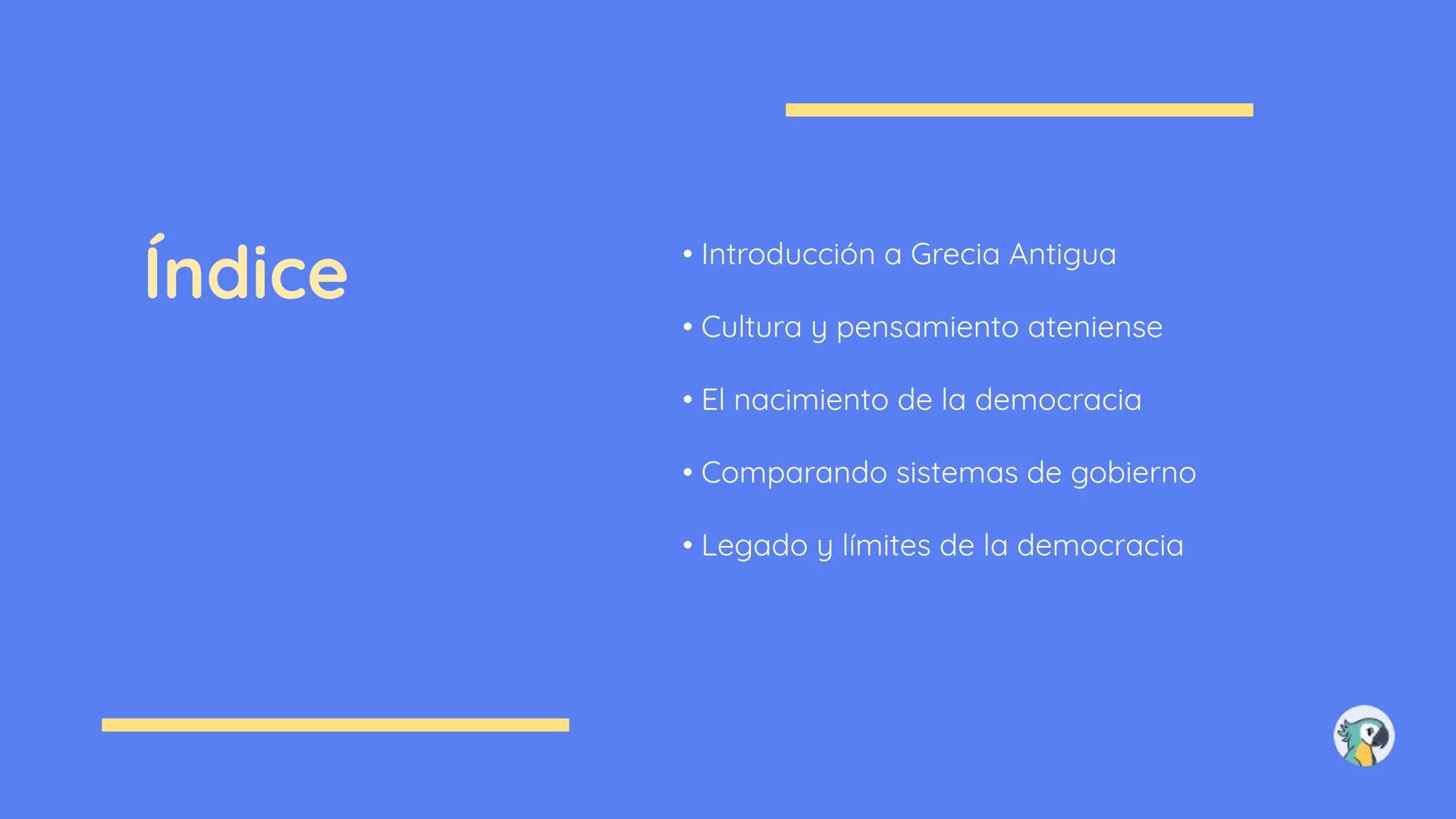 Cultura y
democracia
ateniense
OA 06 y 08
+ Reconocer manifestaciones
culturales de los antiguos griegos.
+ Reconocer los límites y el
decli