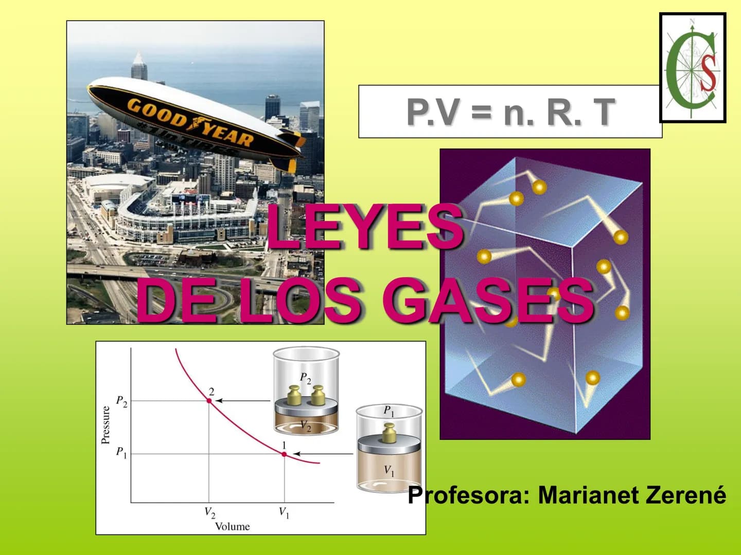 S
P.V = n. R. T
GOOD YEAR
LEYES
ADELOS GASES
Pressure
P
P2
2
P2
P
V₁
Profesora: Marianet Zerené
V2
V₁
Volume # Objetivo
• Descri