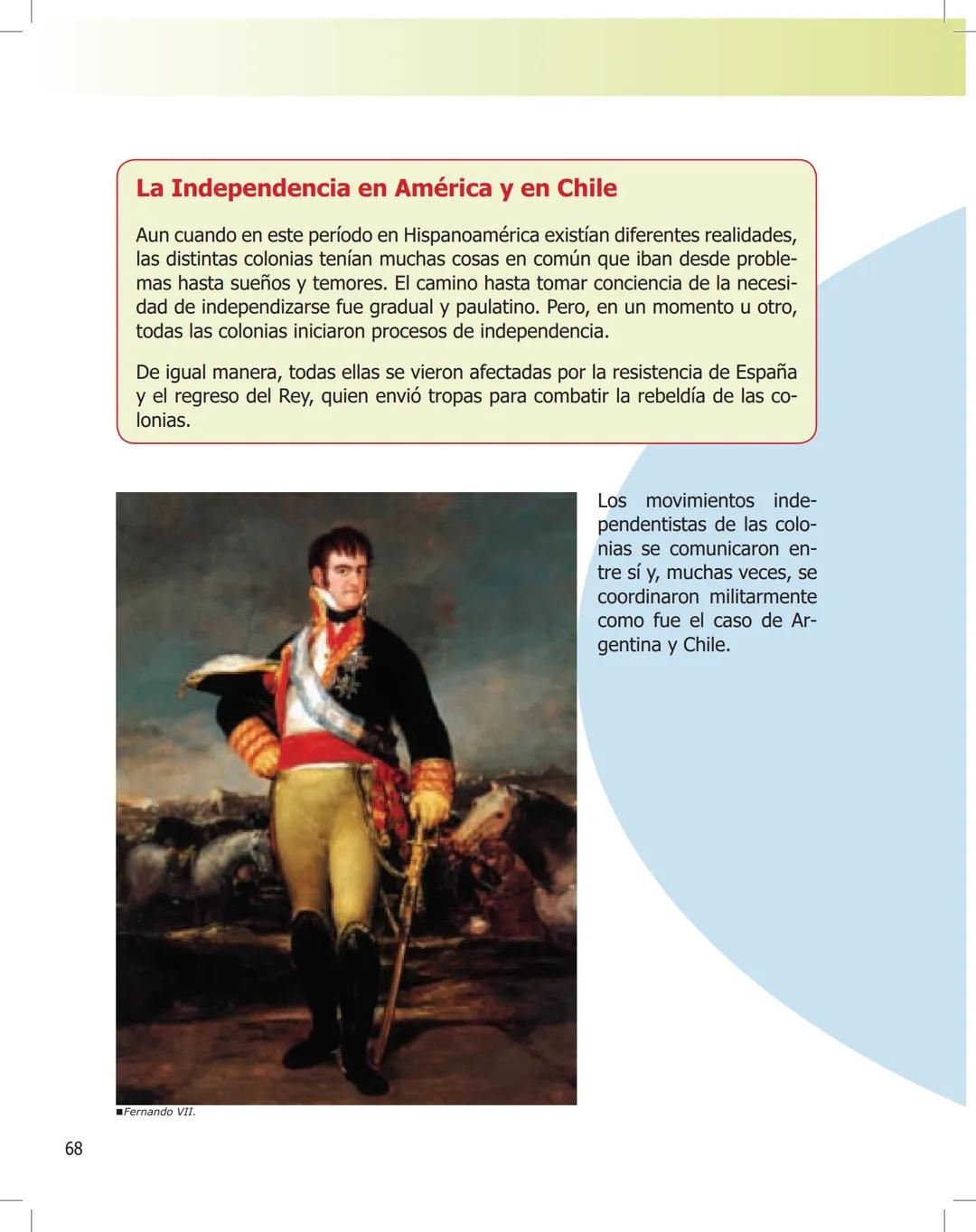 # La Independencia en América y en Chile
Aun cuando en este período en Hispanoamérica existían diferentes realidades,
las distintas colonia