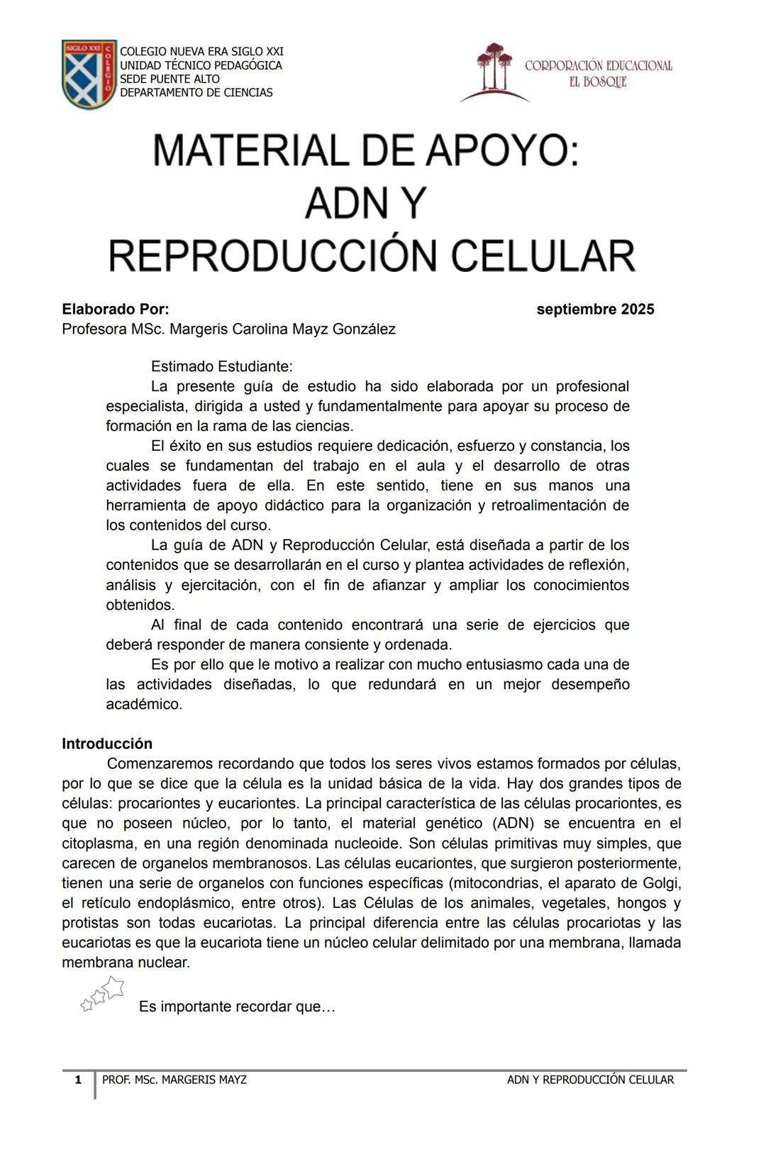 COLEGIO NUEVA ERA SIGLO XXI
UNIDAD TÉCNICO PEDAGÓGICA
SEDE PUENTE ALTO
DEPARTAMENTO DE CIENCIAS
CORPORACIÓN EDUCACIONAL
EL BOSQUE
# MATERI