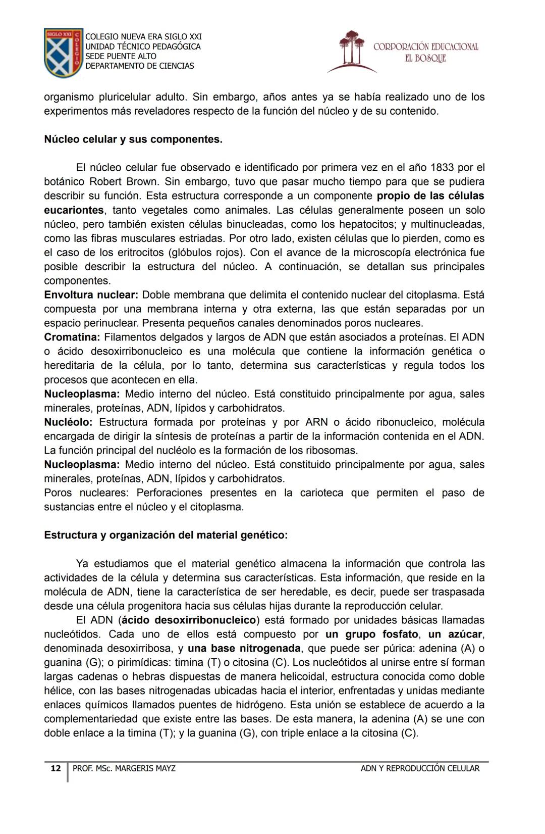 COLEGIO NUEVA ERA SIGLO XXI
UNIDAD TÉCNICO PEDAGÓGICA
SEDE PUENTE ALTO
DEPARTAMENTO DE CIENCIAS
CORPORACIÓN EDUCACIONAL
EL BOSQUE
# MATERI